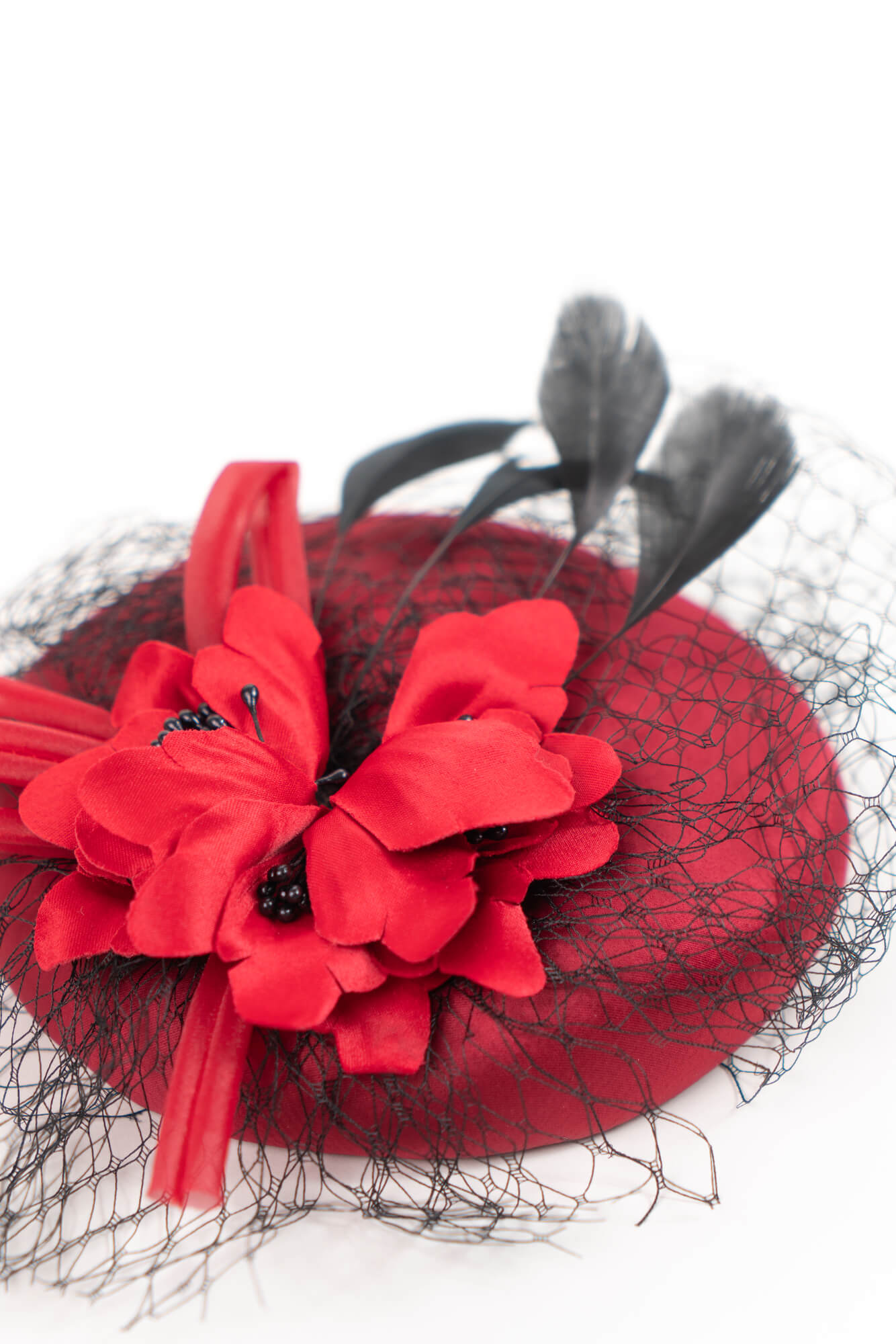 Elegant Red Cocktail Hat with Netting