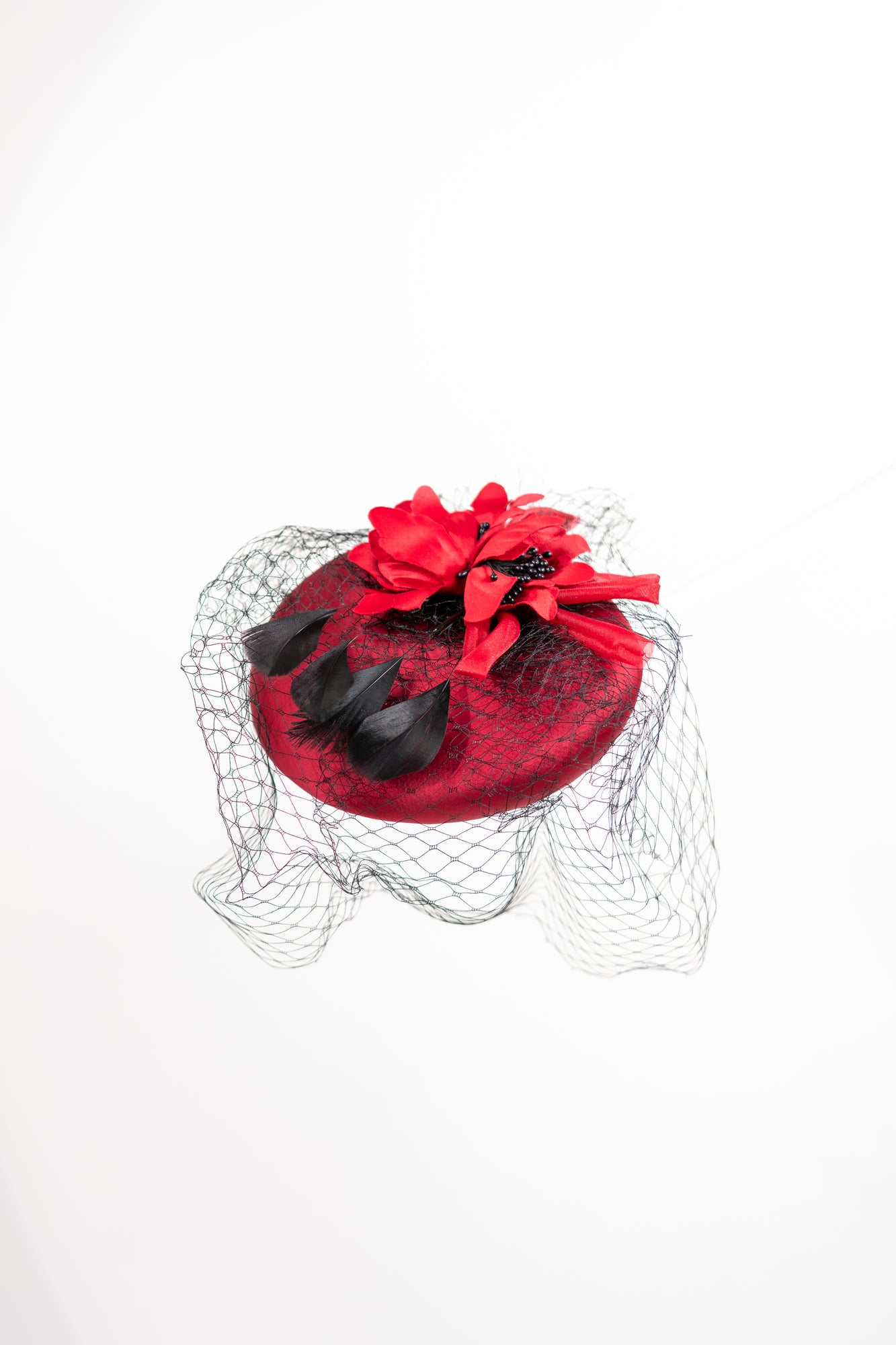 Elegant Red Cocktail Hat with Netting