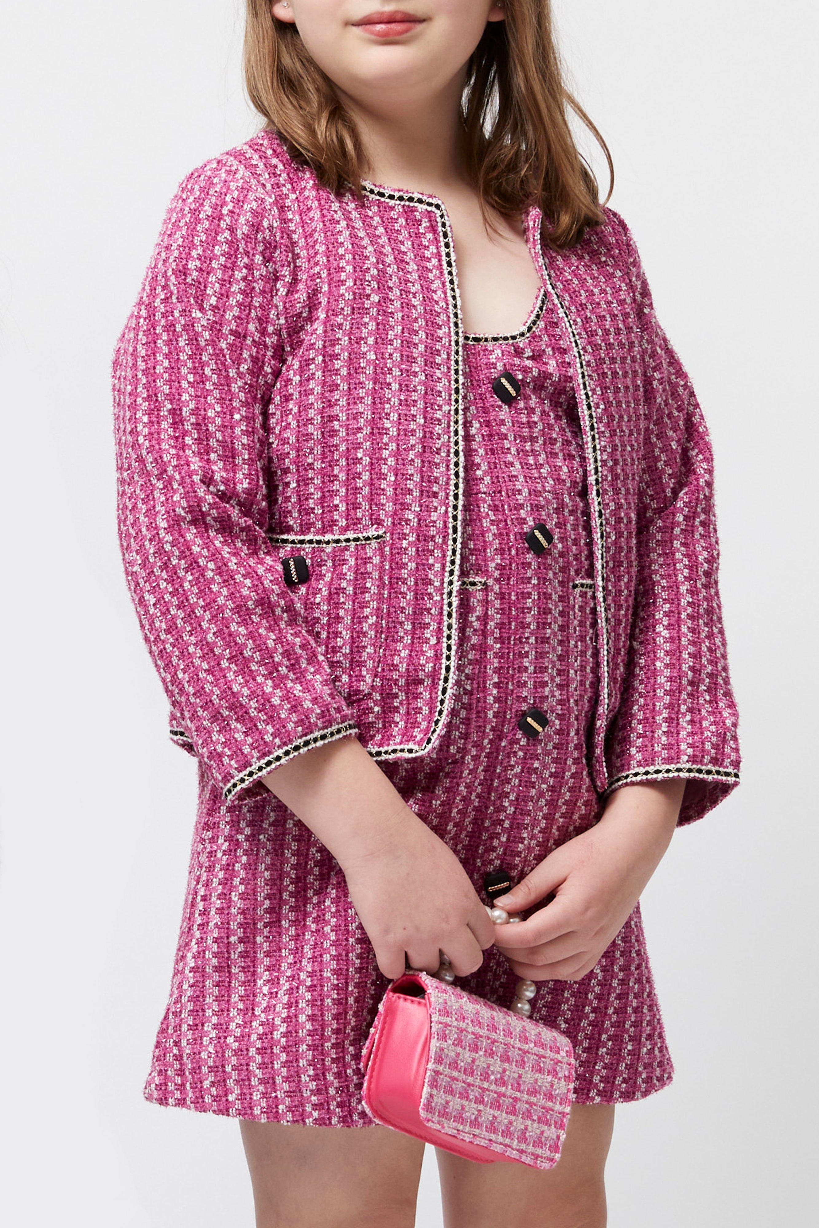 Tweed Jacket and Dress Set (Royal Fuchsia)