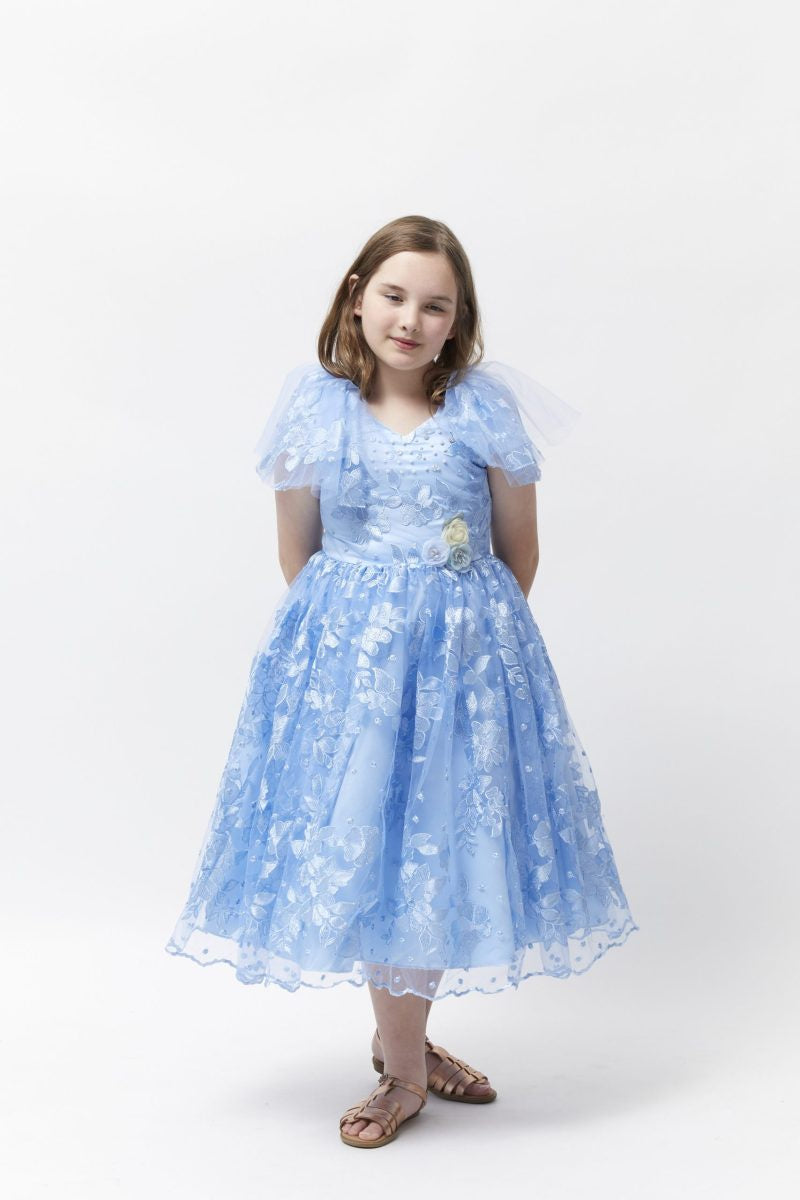 Flutter Sleeves Lace Party Dress (Koolkutela Blue)