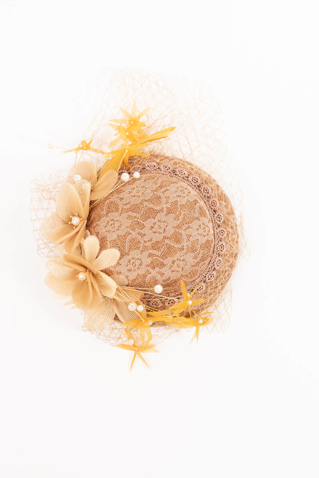 Lace Pleats Flower with Pearls Fascinator