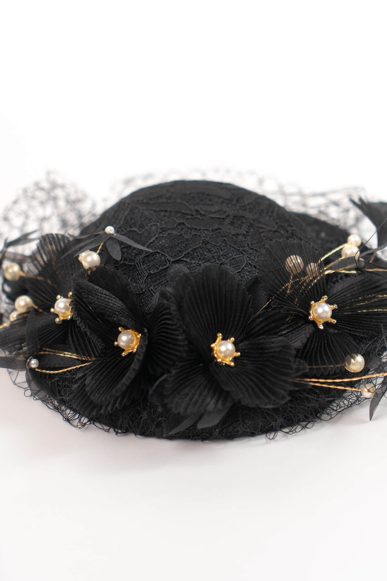 Lace Pleats Flower with Pearls Fascinator