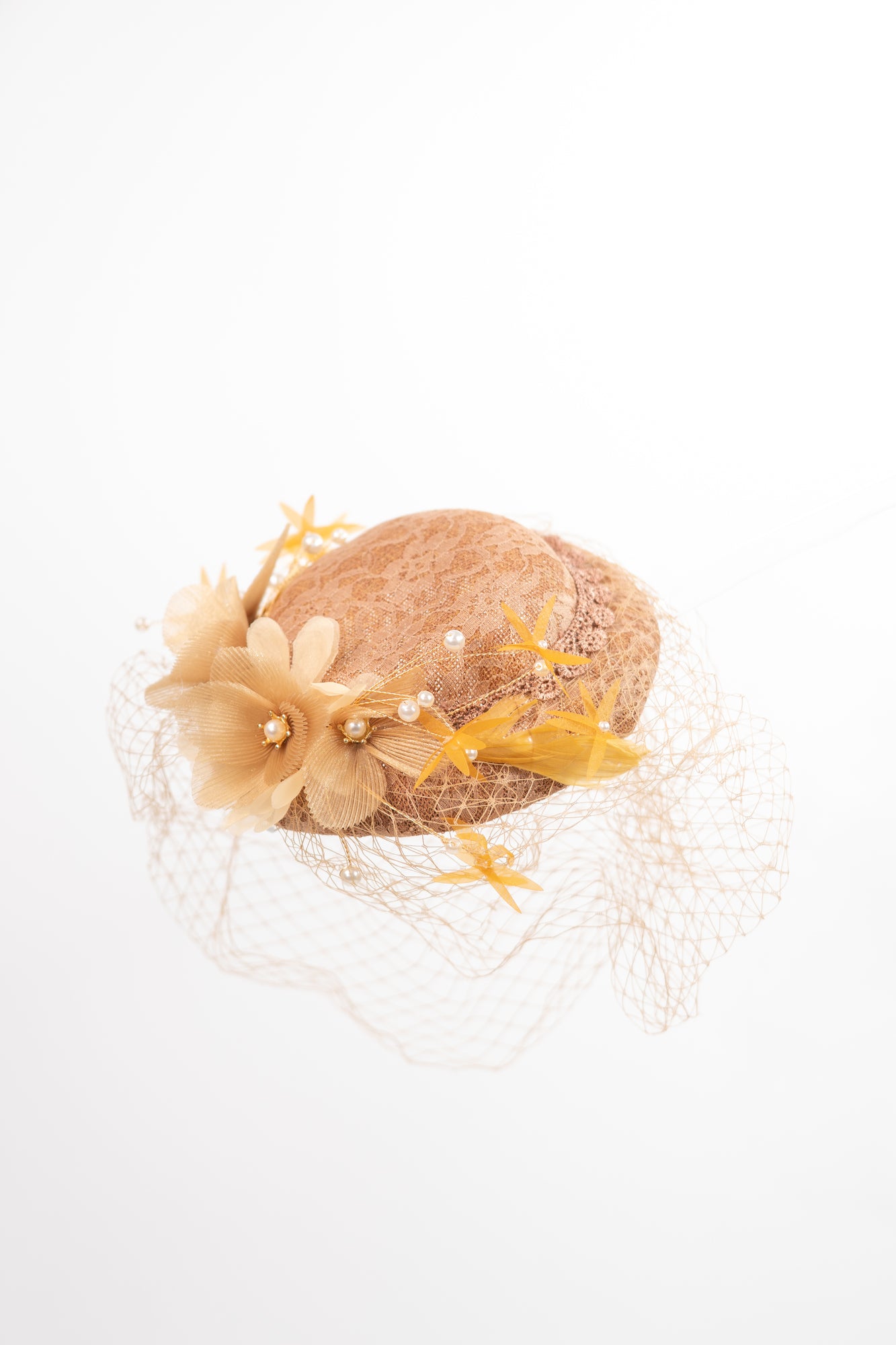 Lace Pleats Flower with Pearls Fascinator