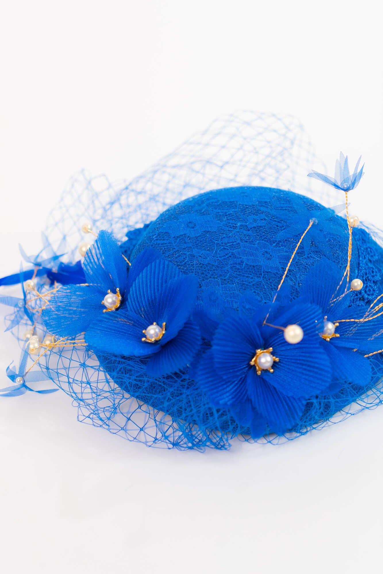 Lace Pleats Flower with Pearls Fascinator