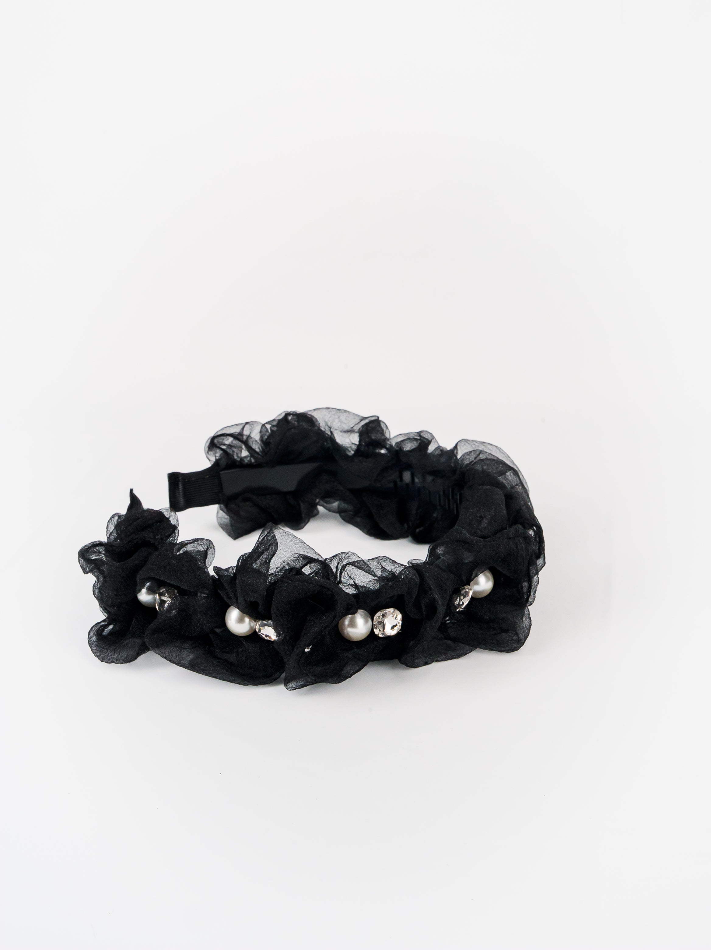 Organza Ruffle Pearl Crystal Headband