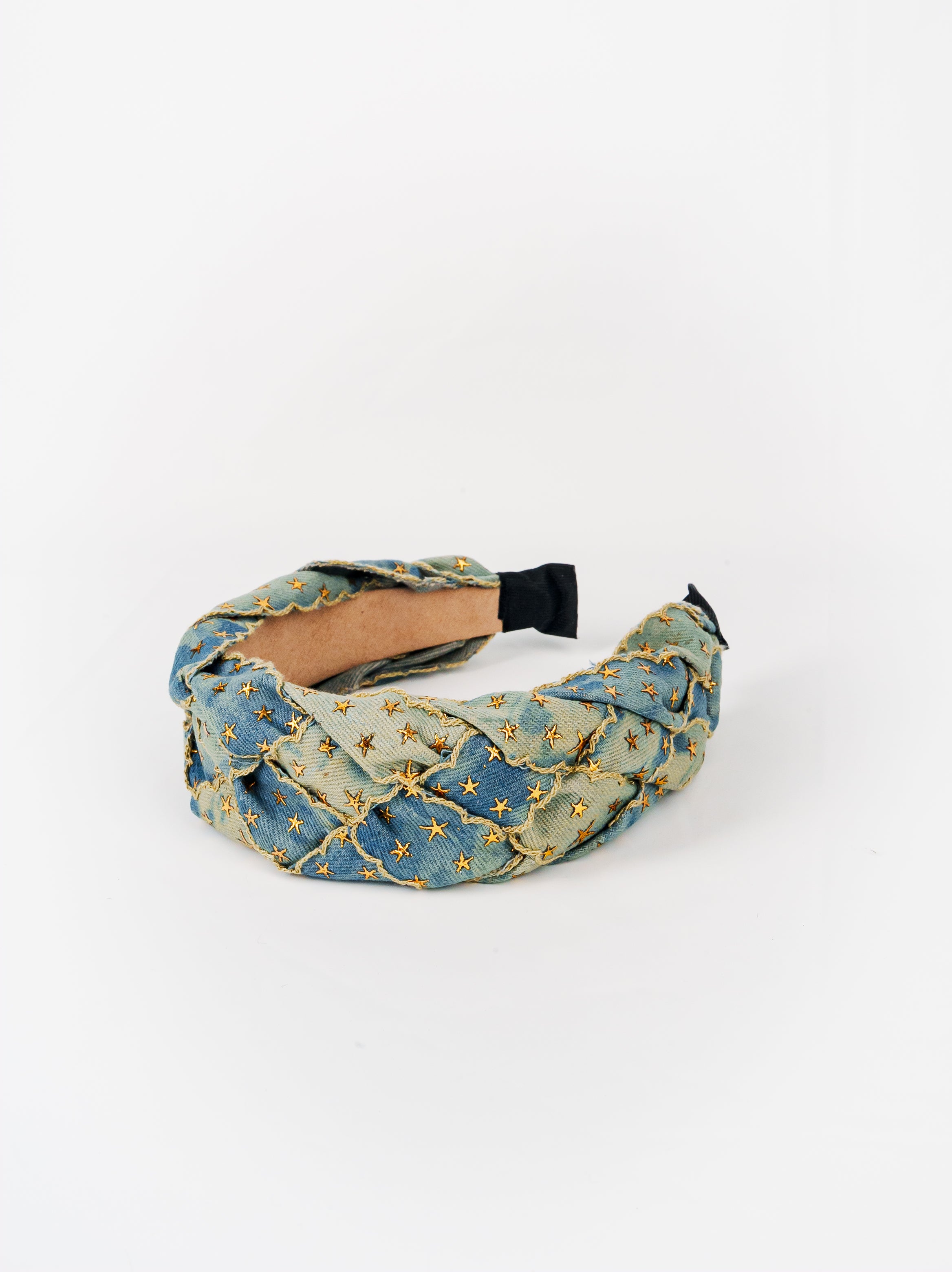 Denim Star Embroidery Braided Headband
