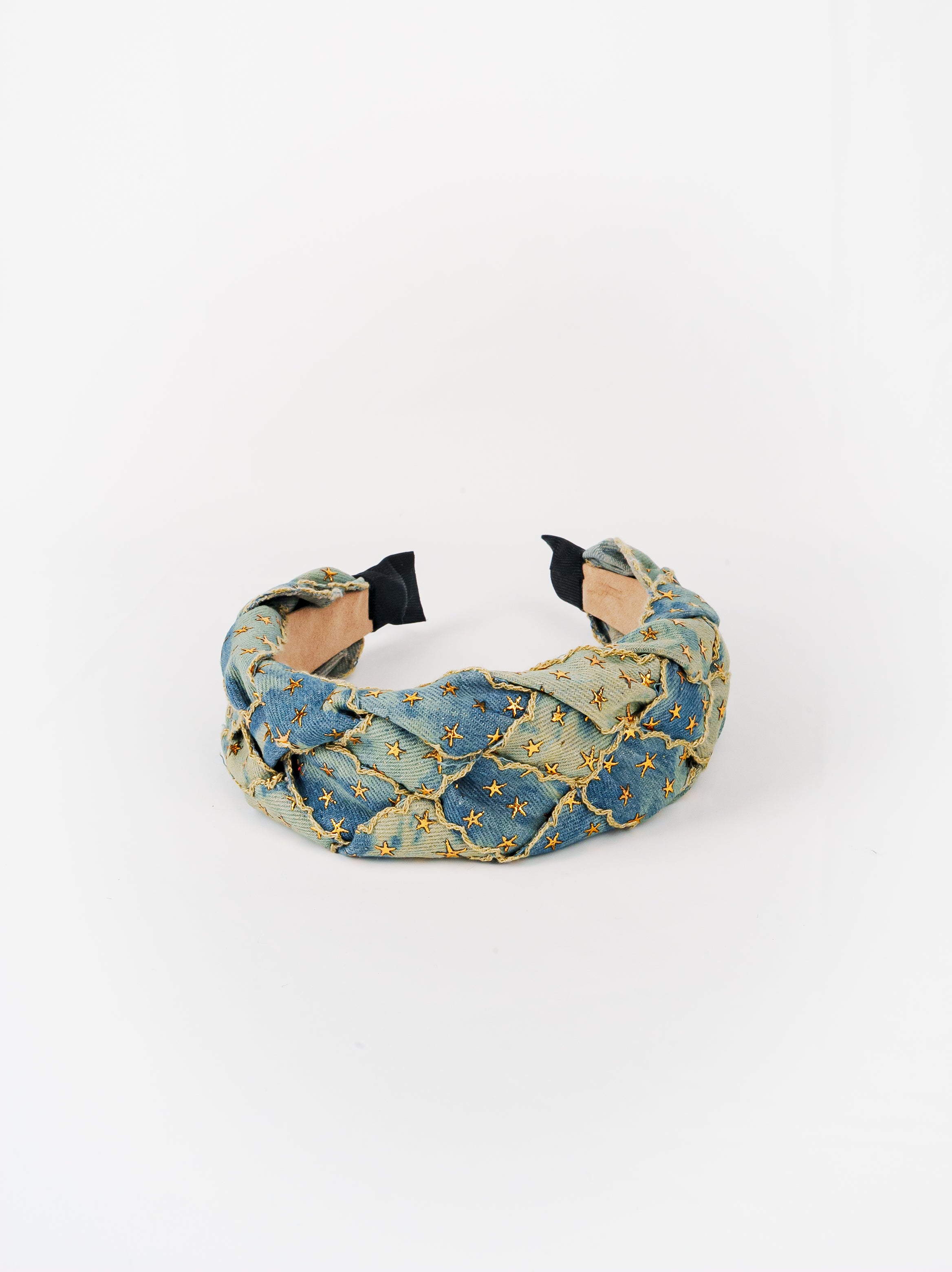 Denim Star Embroidery Braided Headband
