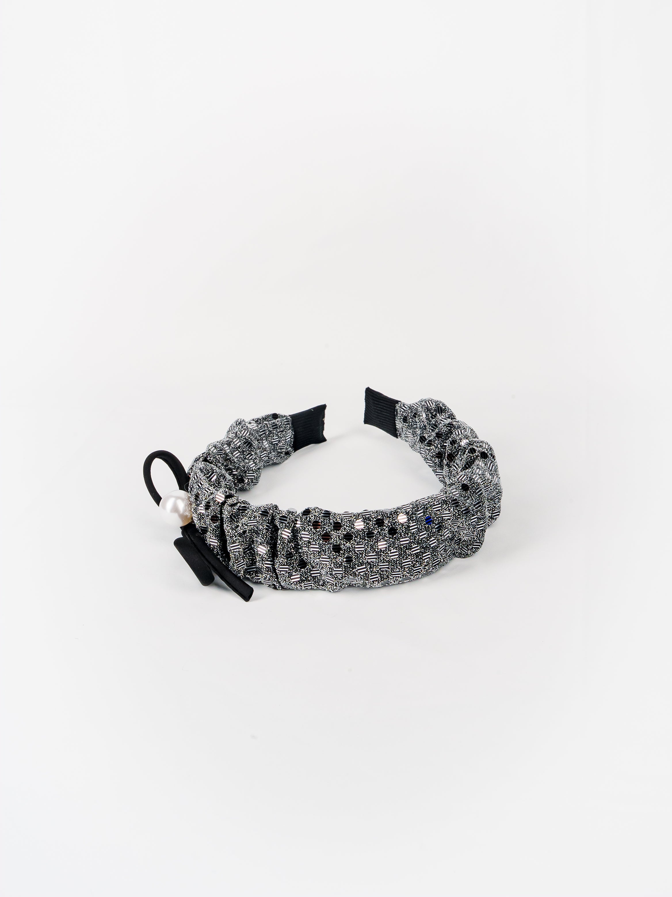 Black Beaded Net Scrunch Headband