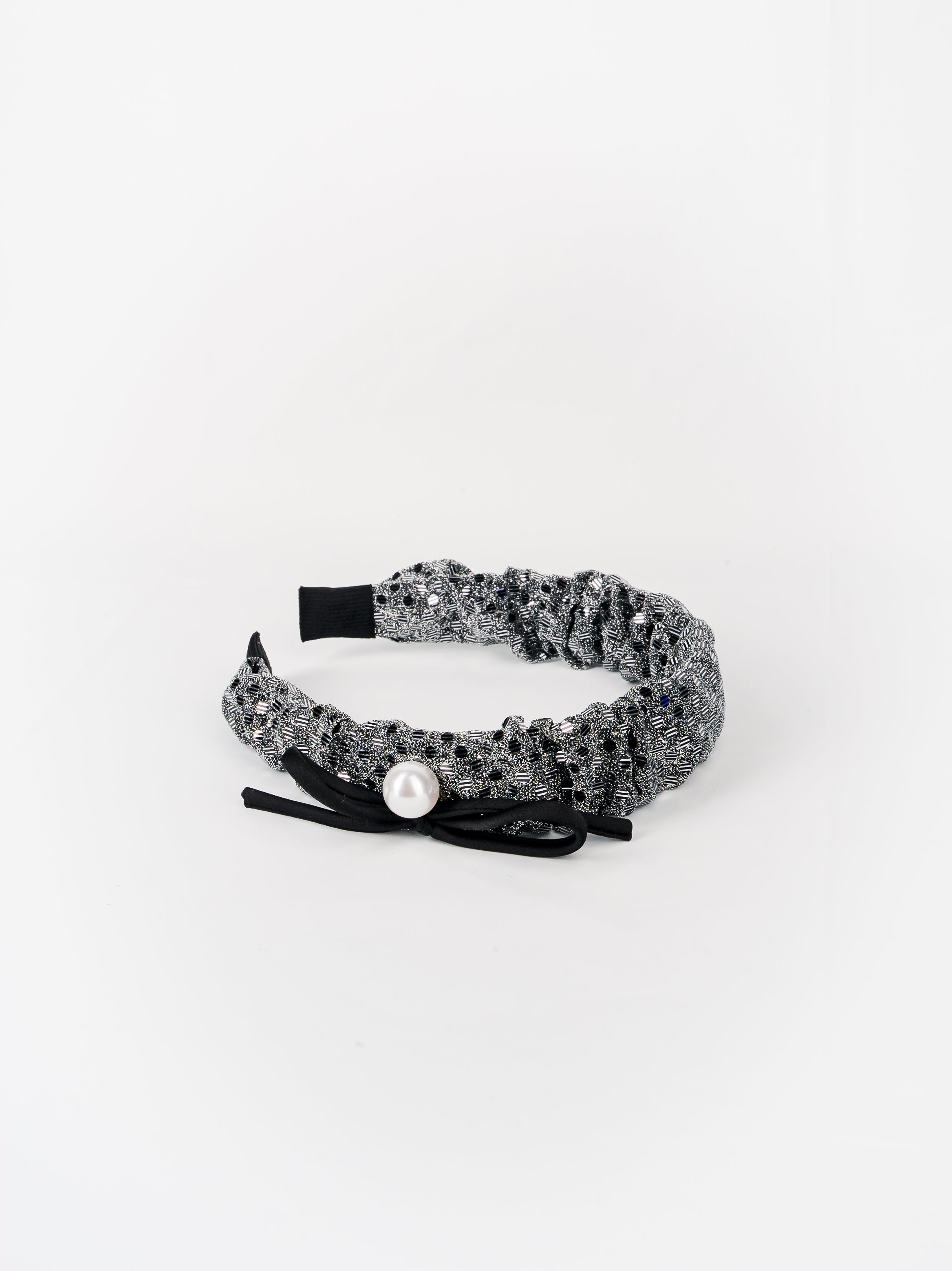 Black Beaded Net Scrunch Headband