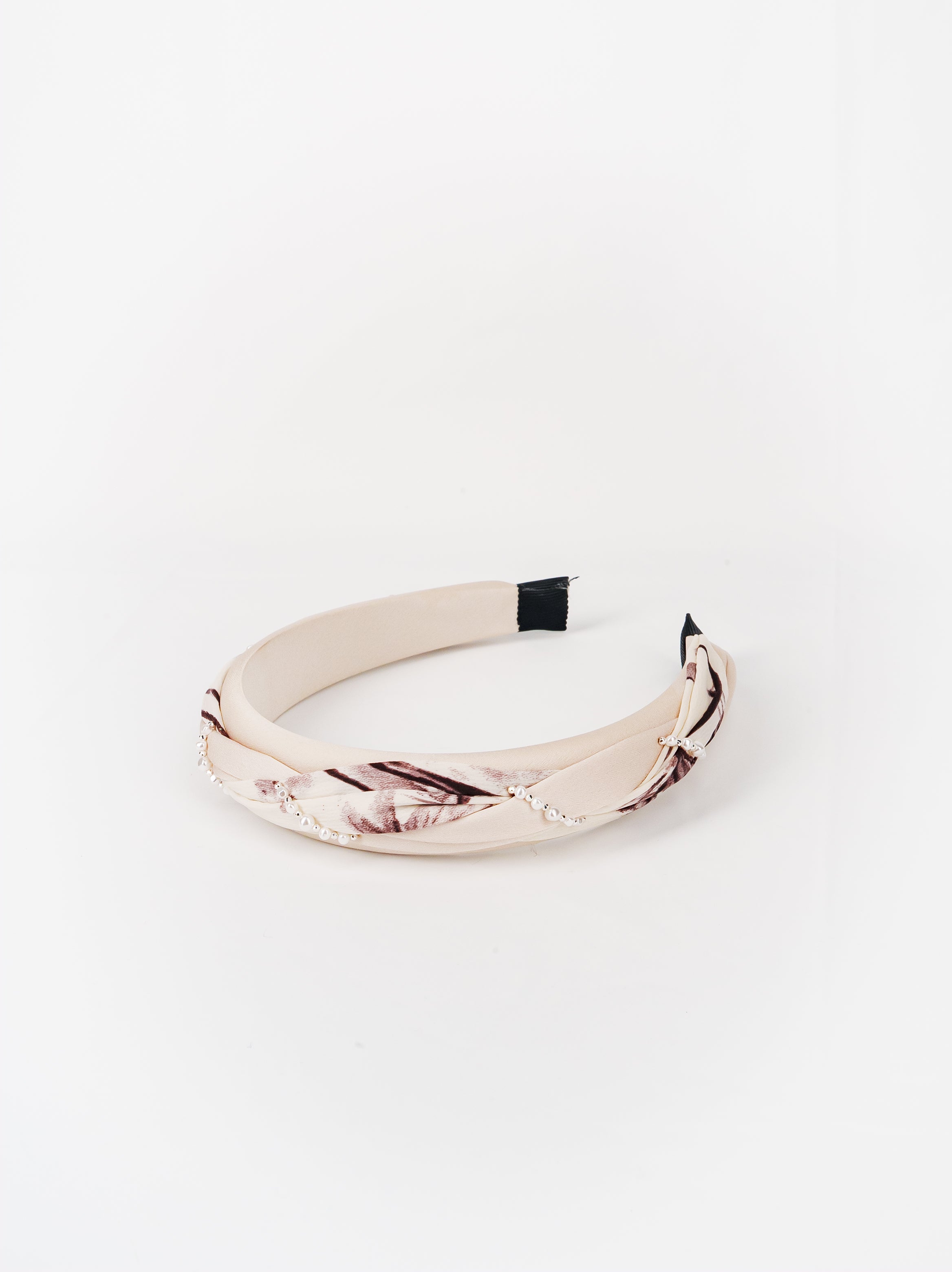 Pearl Detail Print Twist Headband