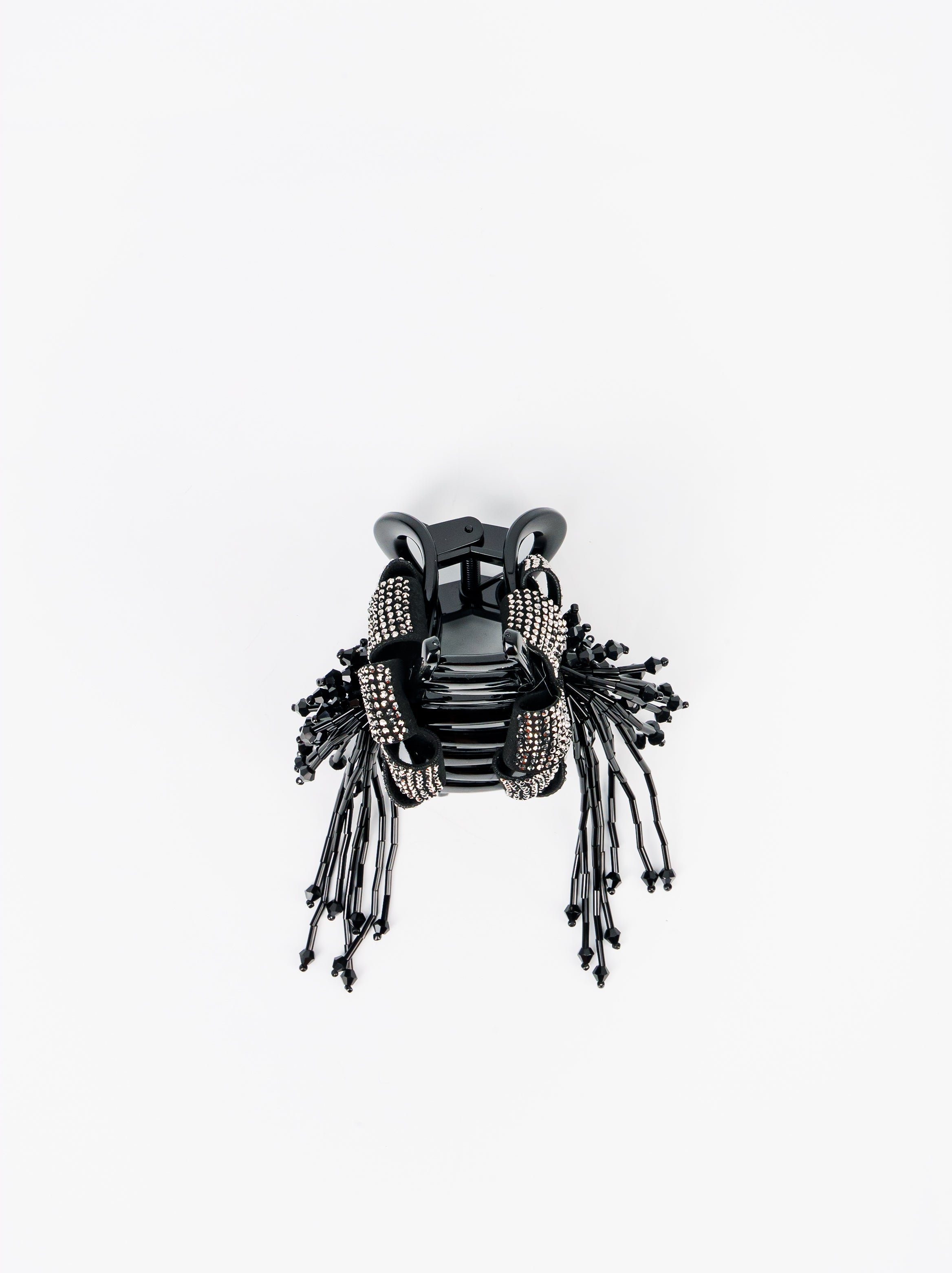 Black Crystal Bow Tassel Hair Claw