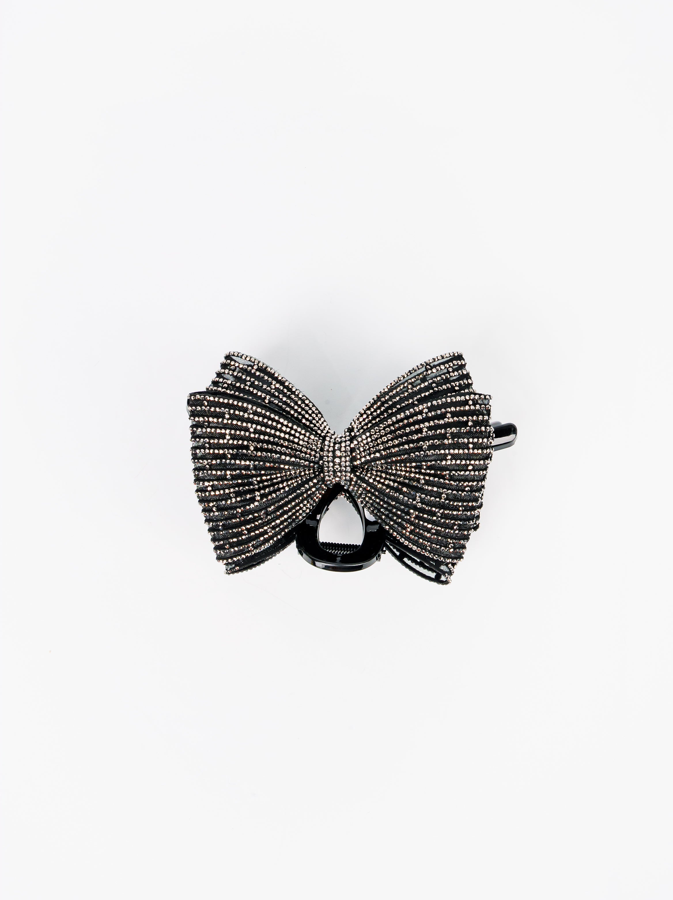 Crystal Gem Bow Hair Claw - Black Satin
