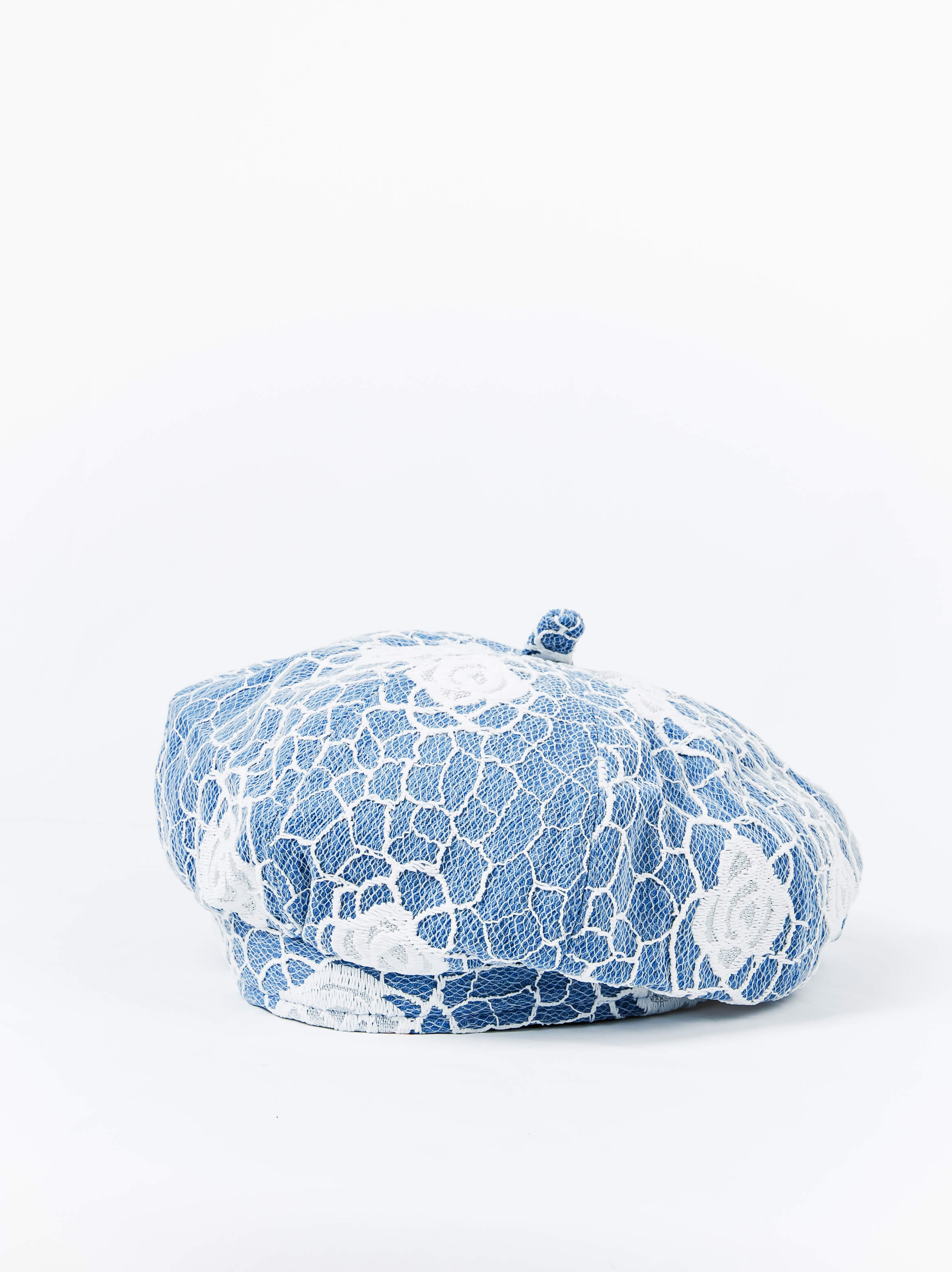 Blue Lace Floral Beret Cap