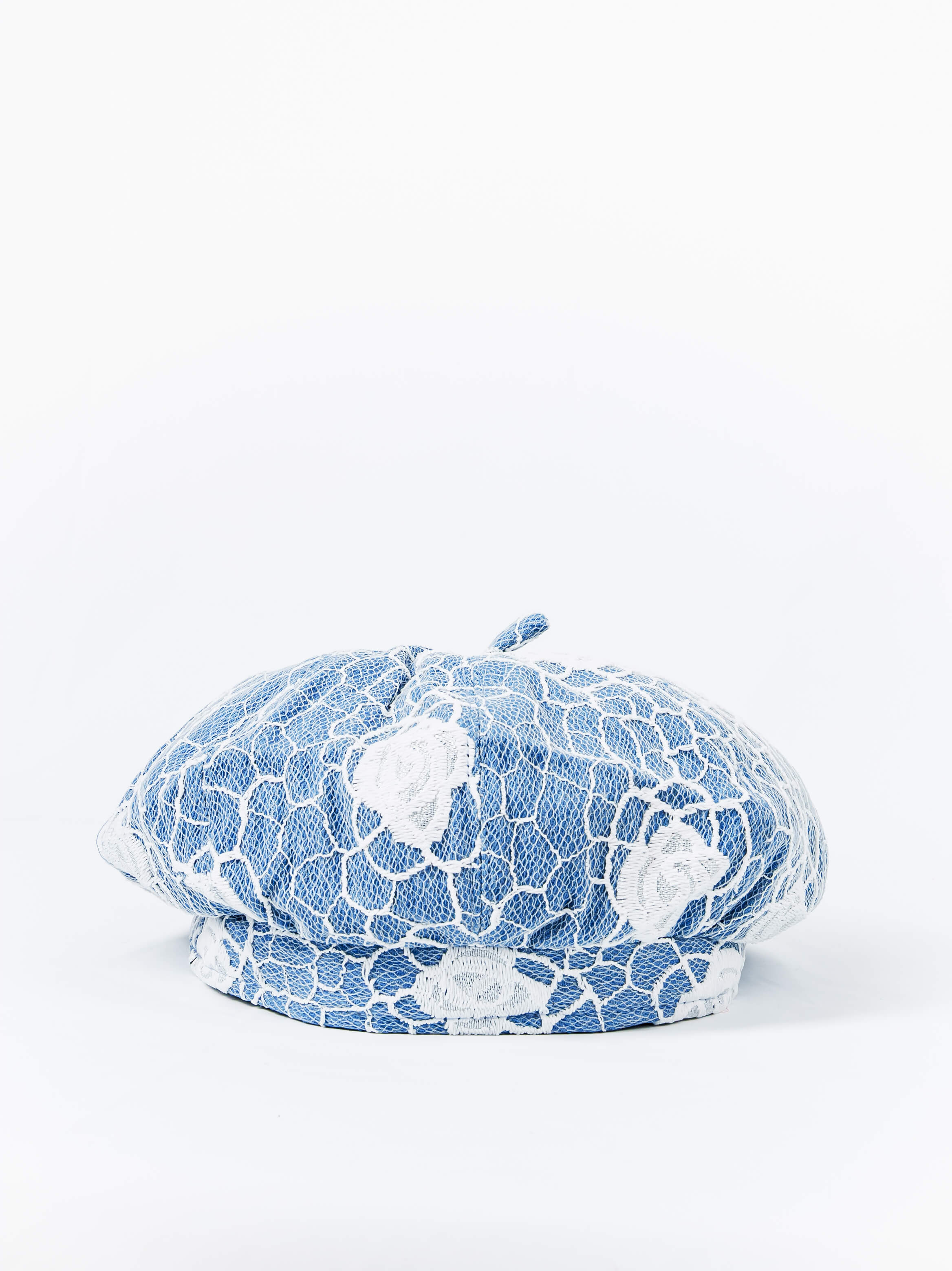 Blue Lace Floral Beret Cap