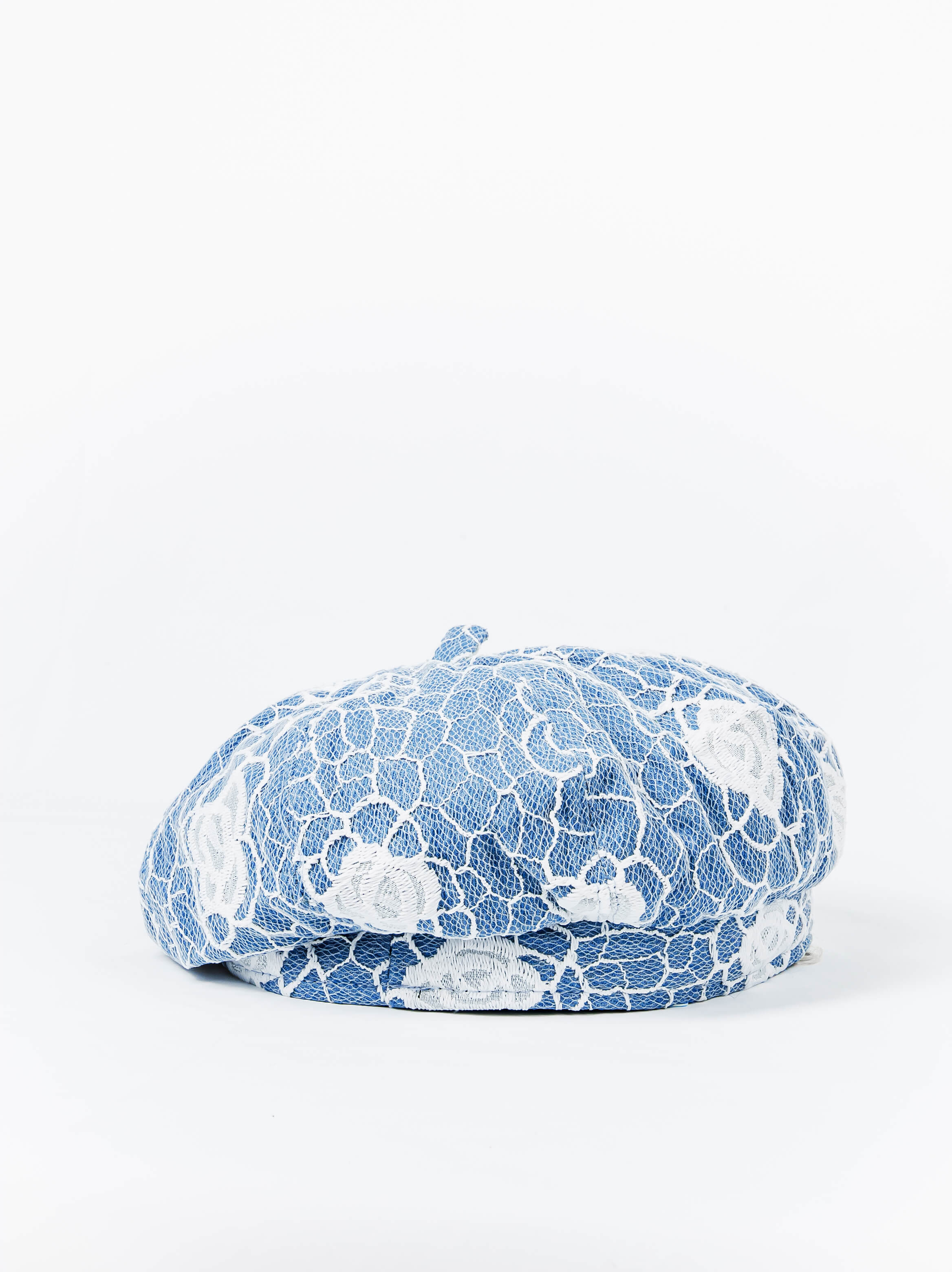 Blue Lace Floral Beret Cap