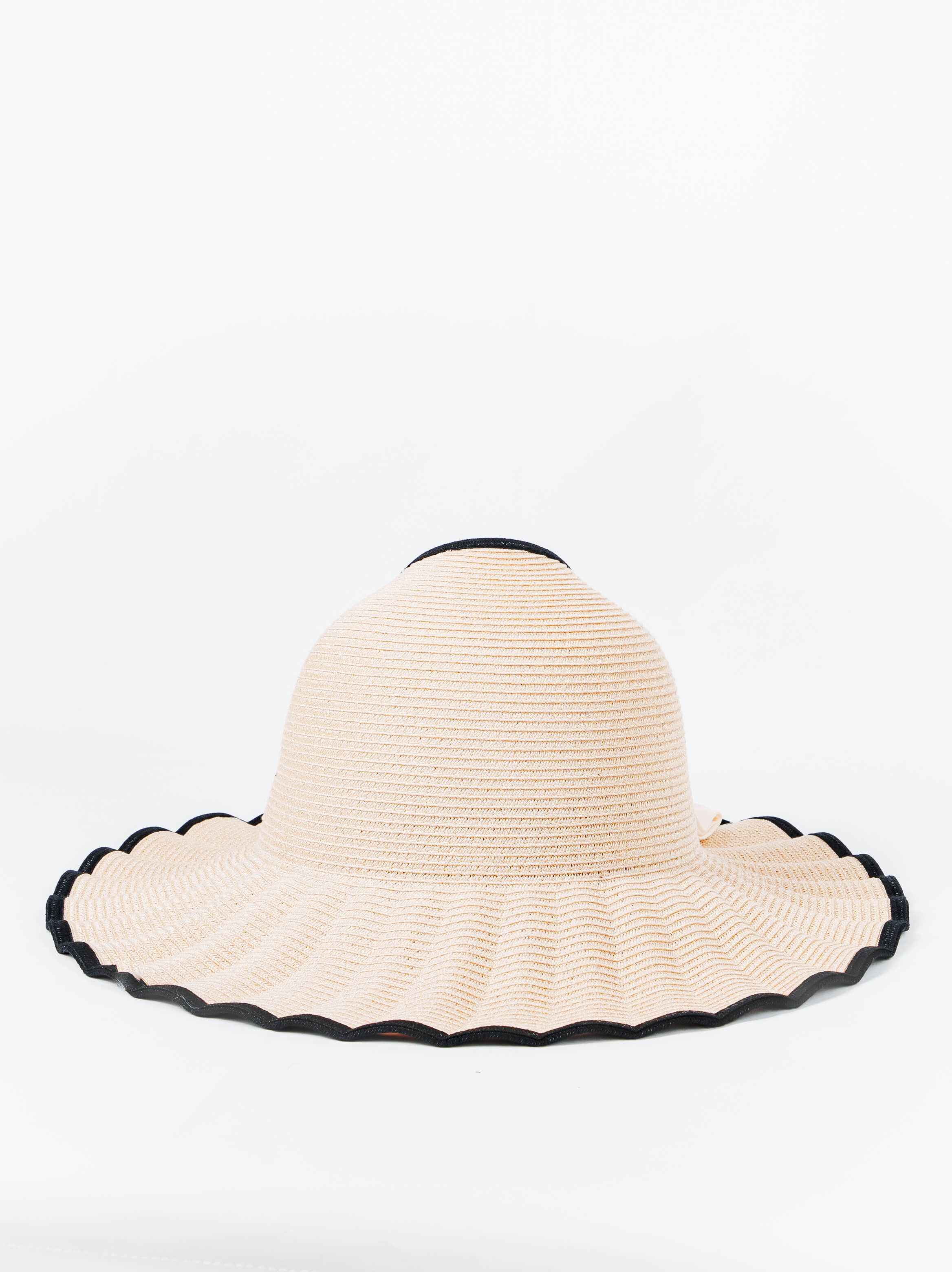 Scalloped Wide Brim Sun Hat with Satin Bow