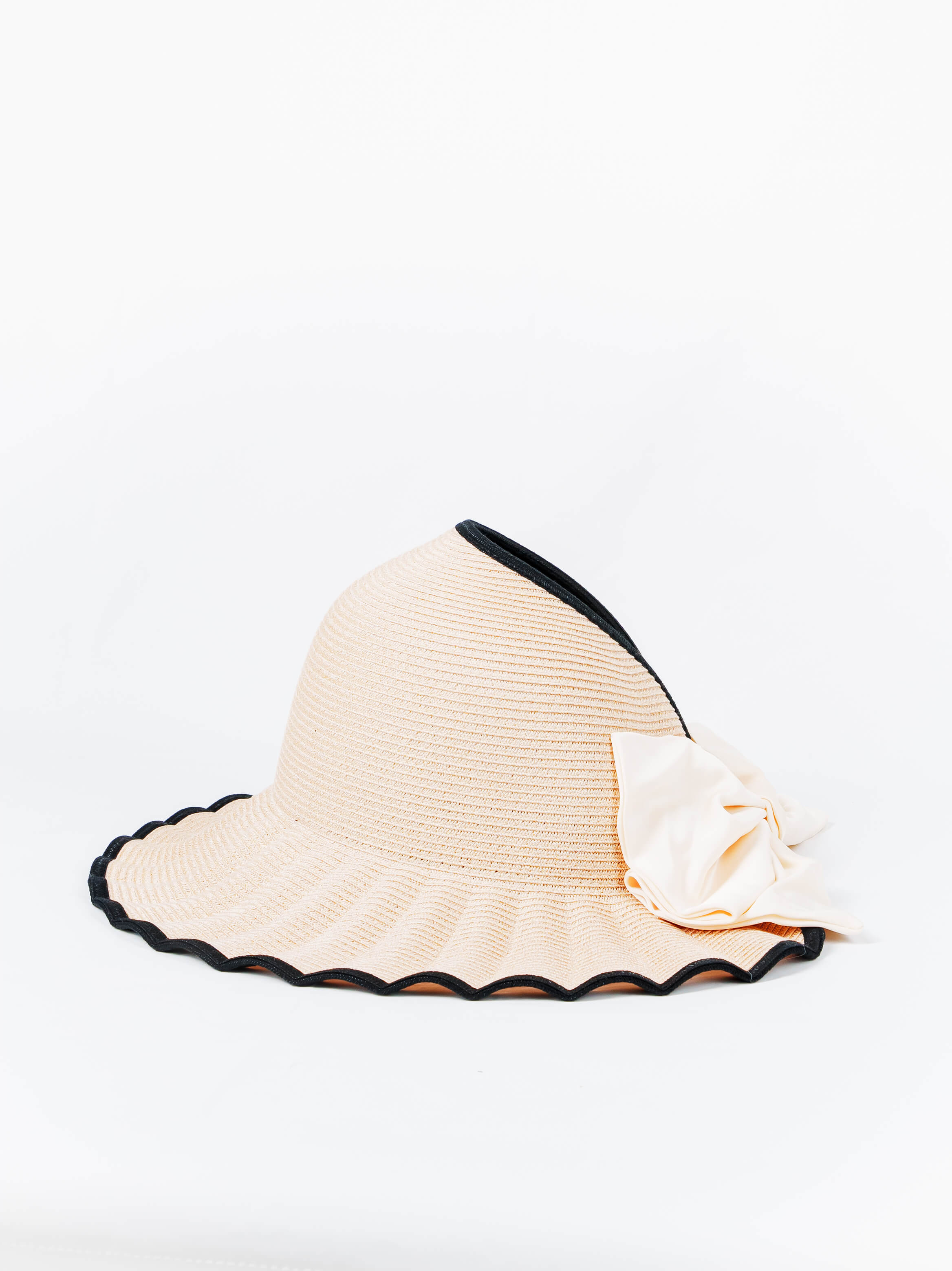 Scalloped Wide Brim Sun Hat with Satin Bow