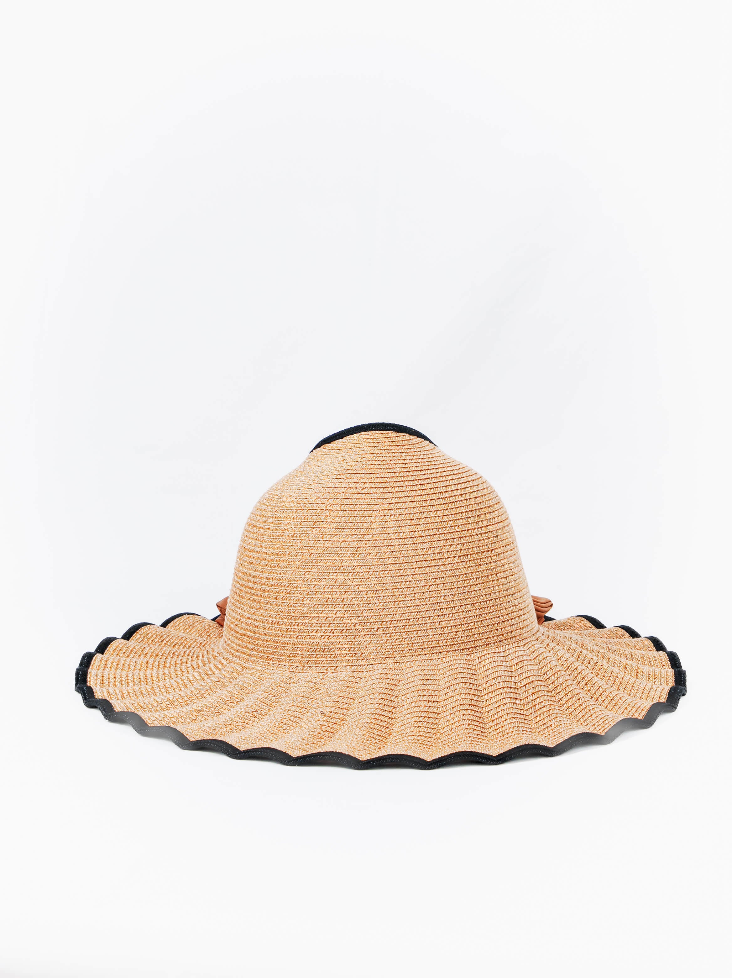 Scalloped Wide Brim Sun Hat with Satin Bow