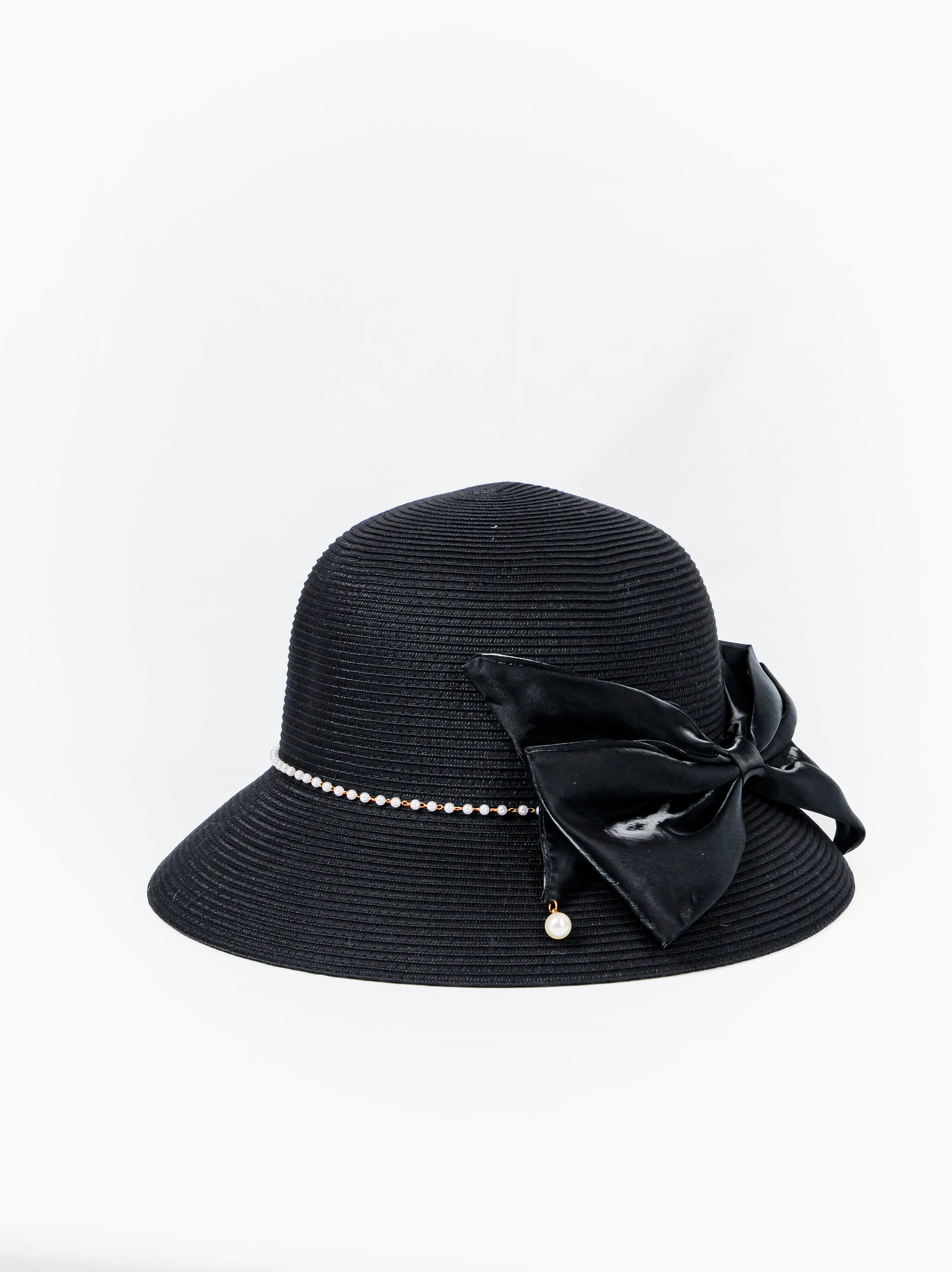 Pearl Trim Bow Straw Hat