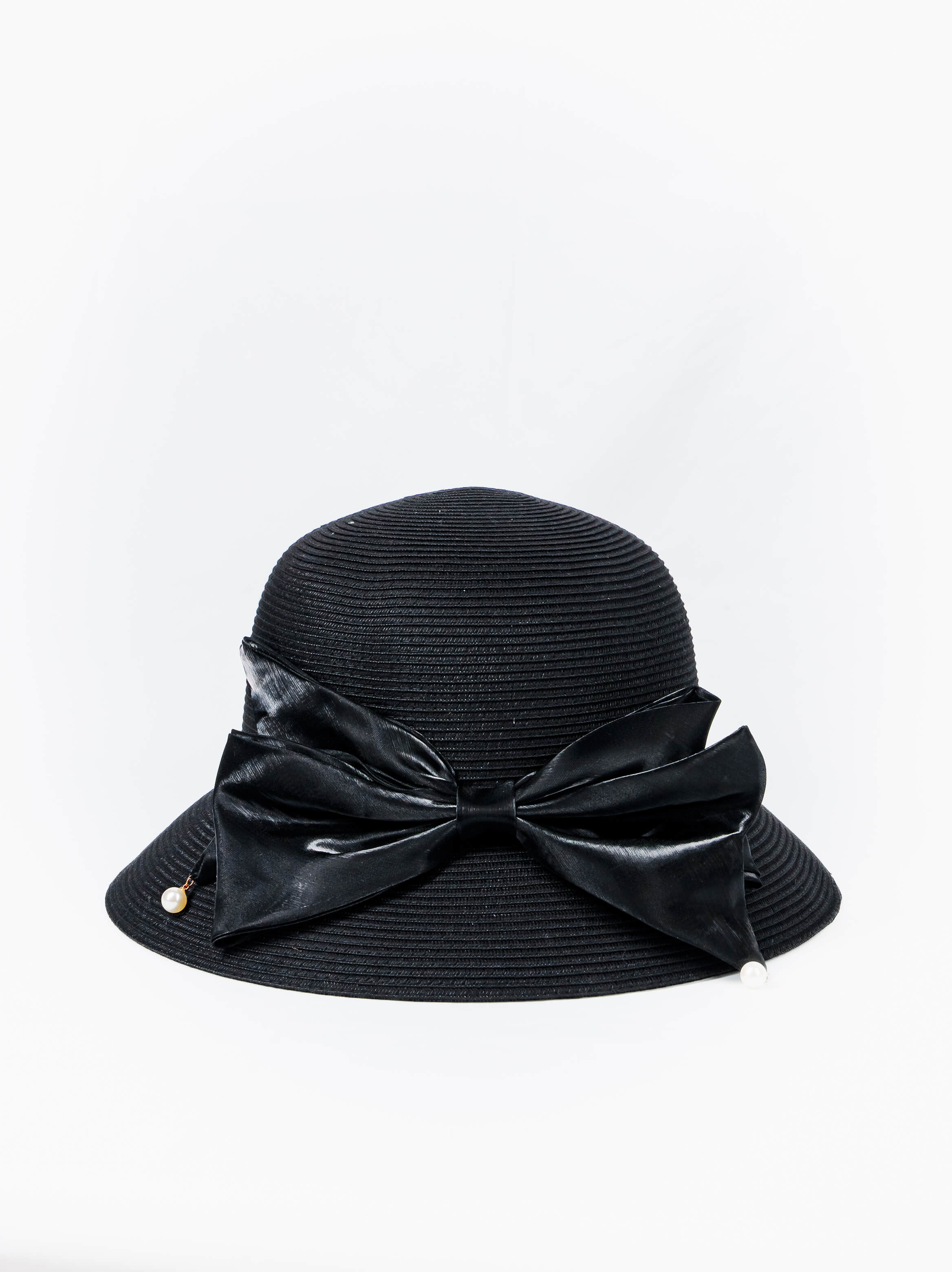 Pearl Trim Bow Straw Hat