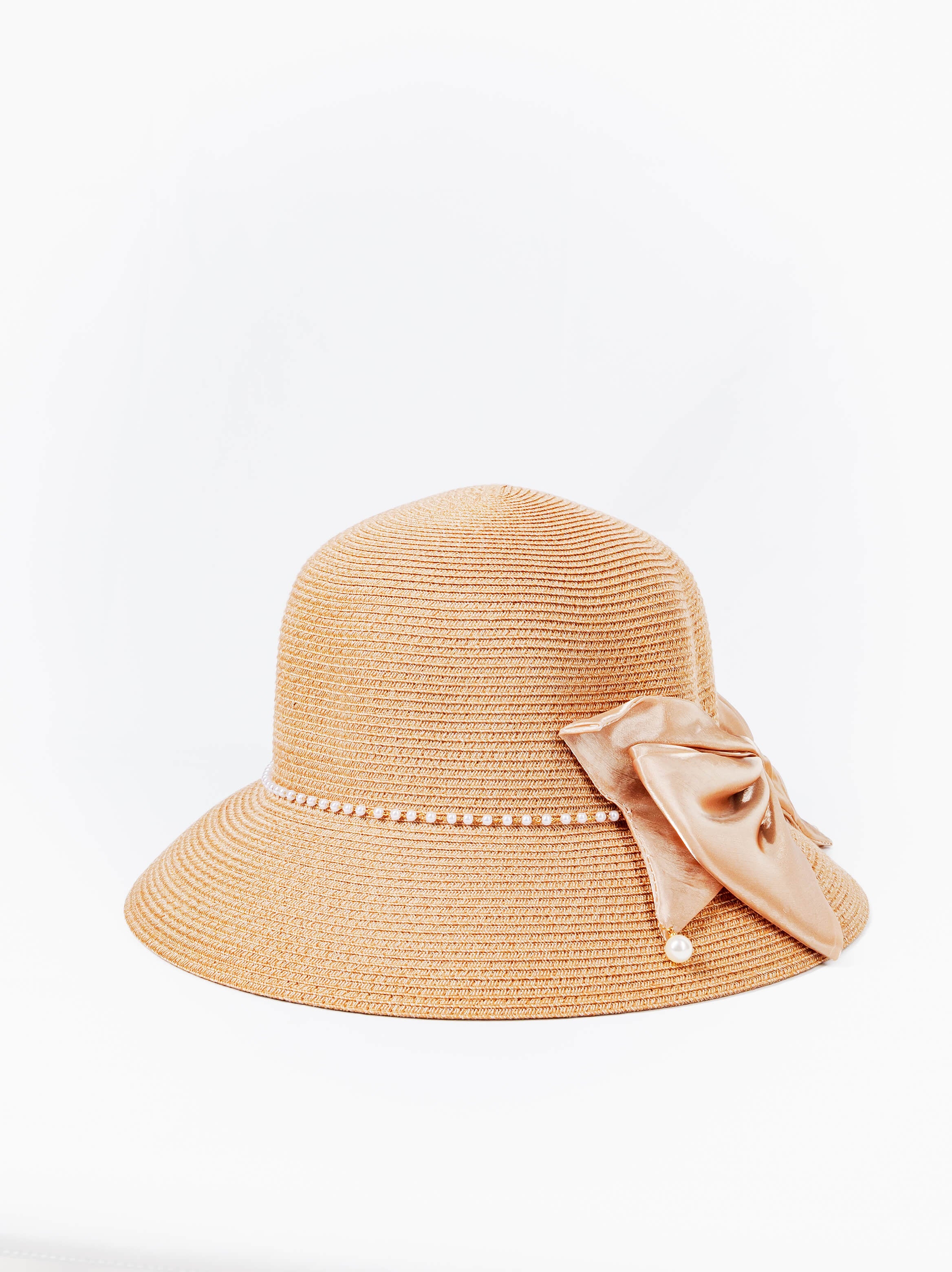 Pearl Trim Bow Straw Hat