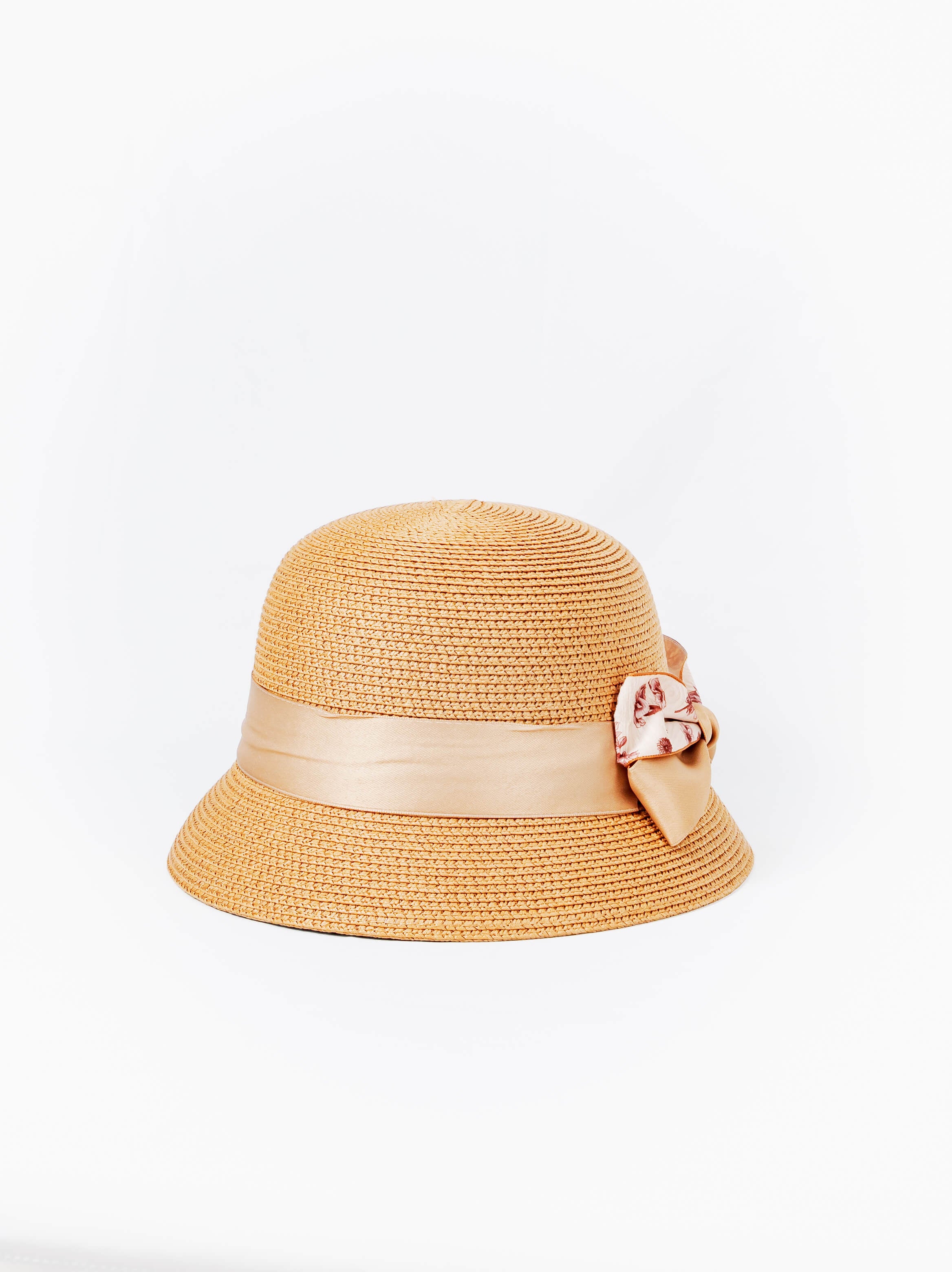 Satin Bow Woven Dome Hat