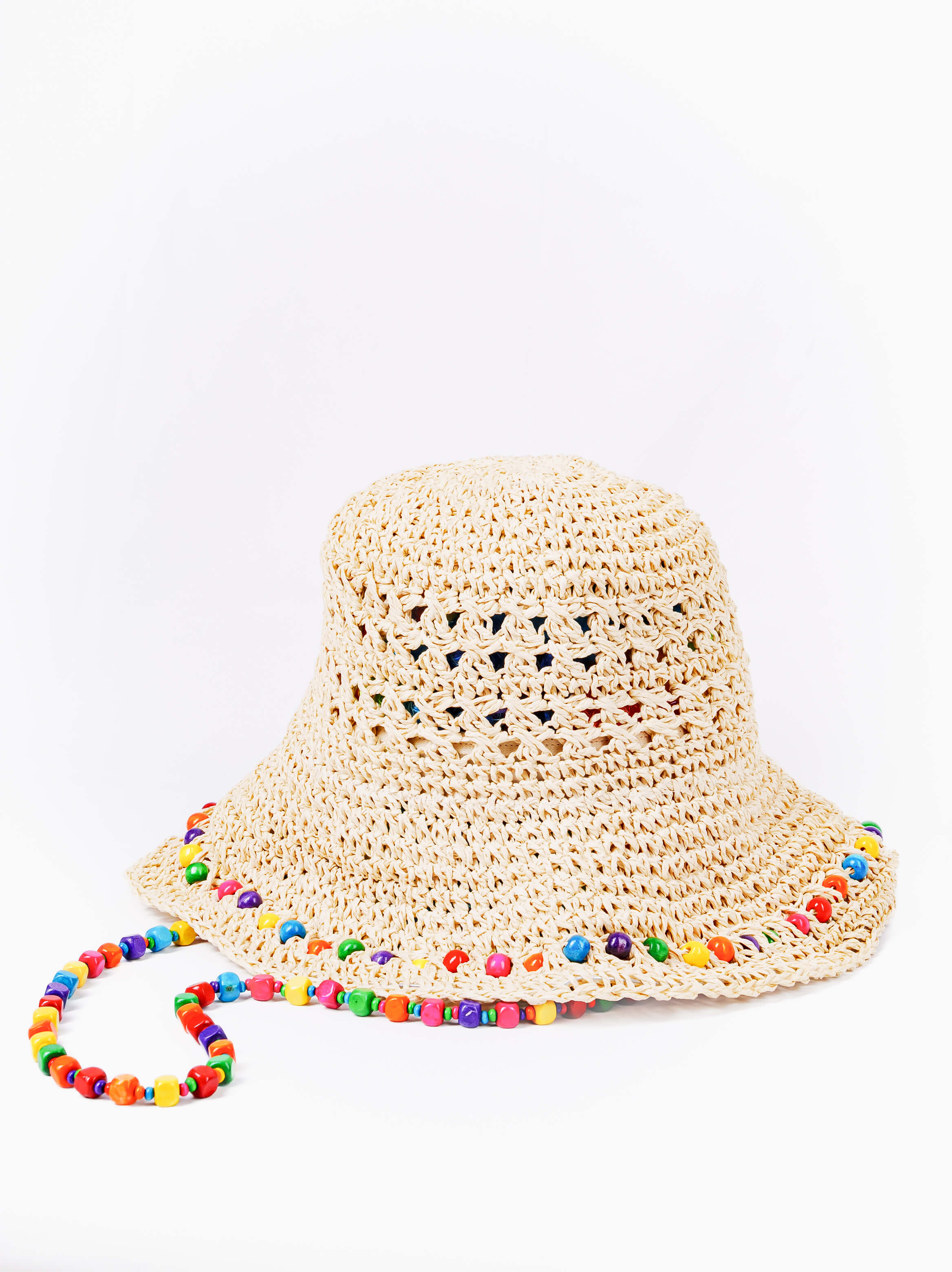 Rainbow Beaded Raffia Sun Hat