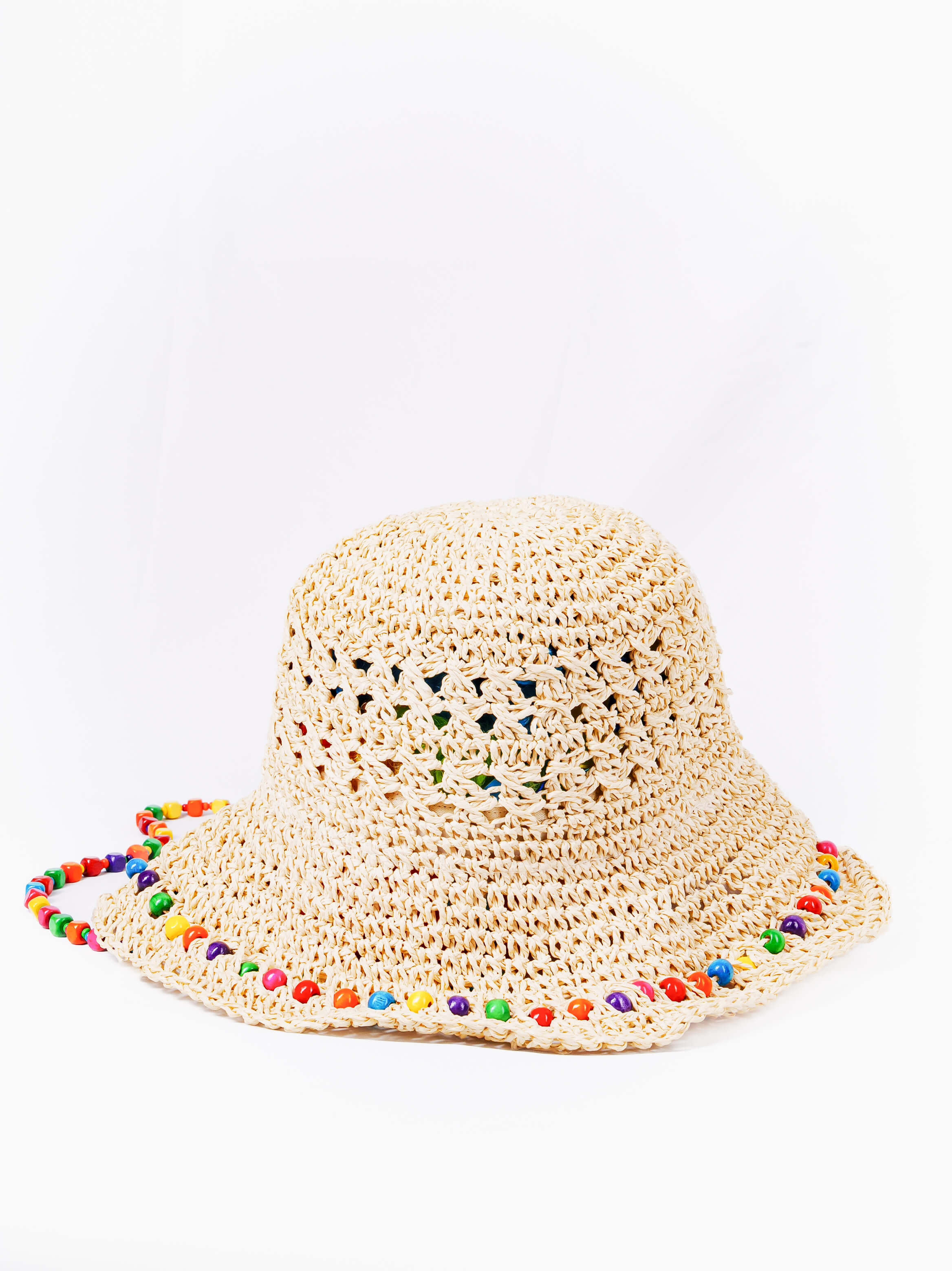 Rainbow Beaded Raffia Sun Hat