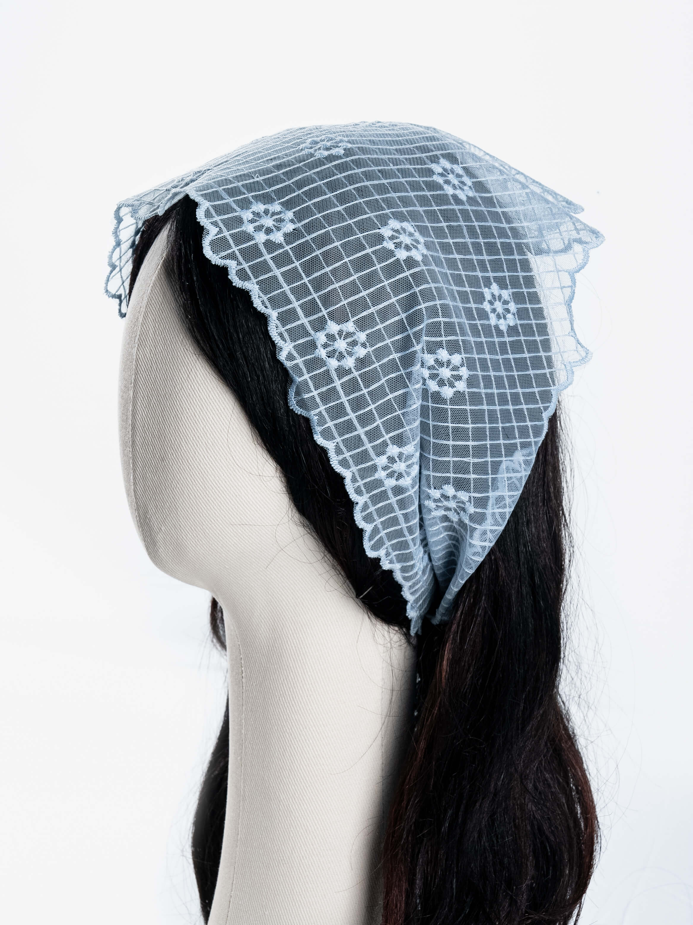 Grid Flower Embroidered Triangle Veil Scarf