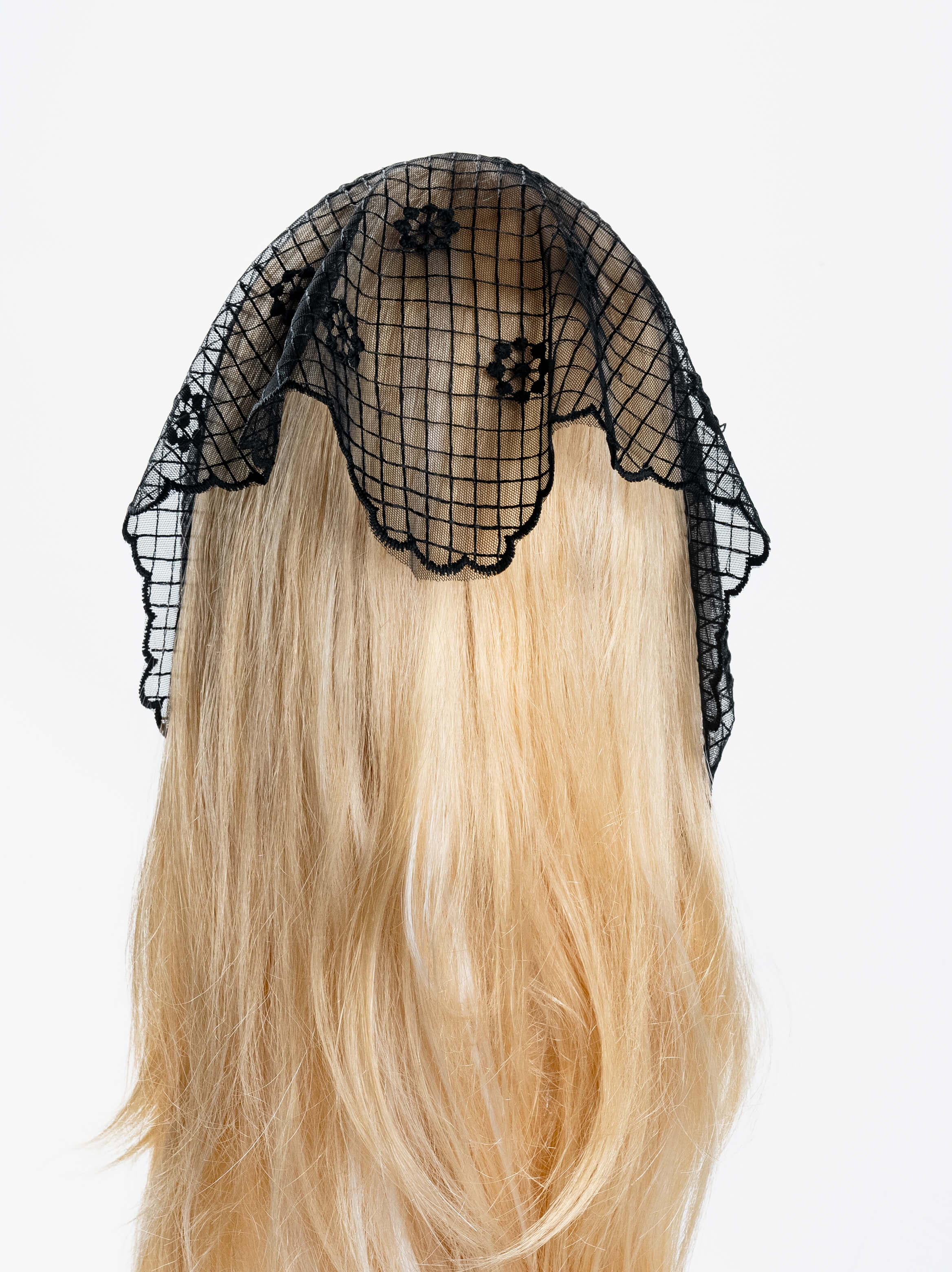 Grid Flower Embroidered Triangle Veil Scarf