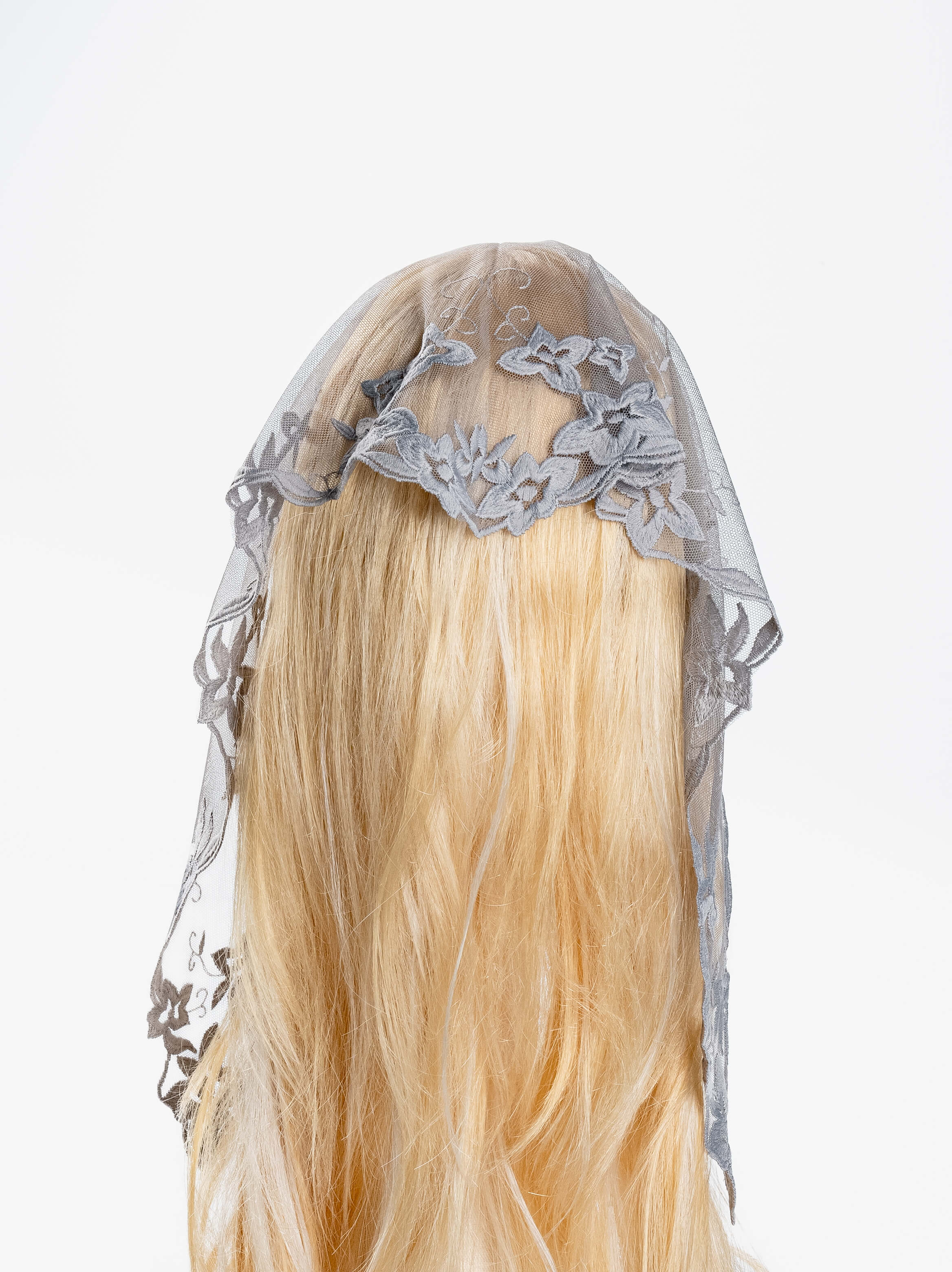 Grey Lily Bloom Lace Veil Scarf