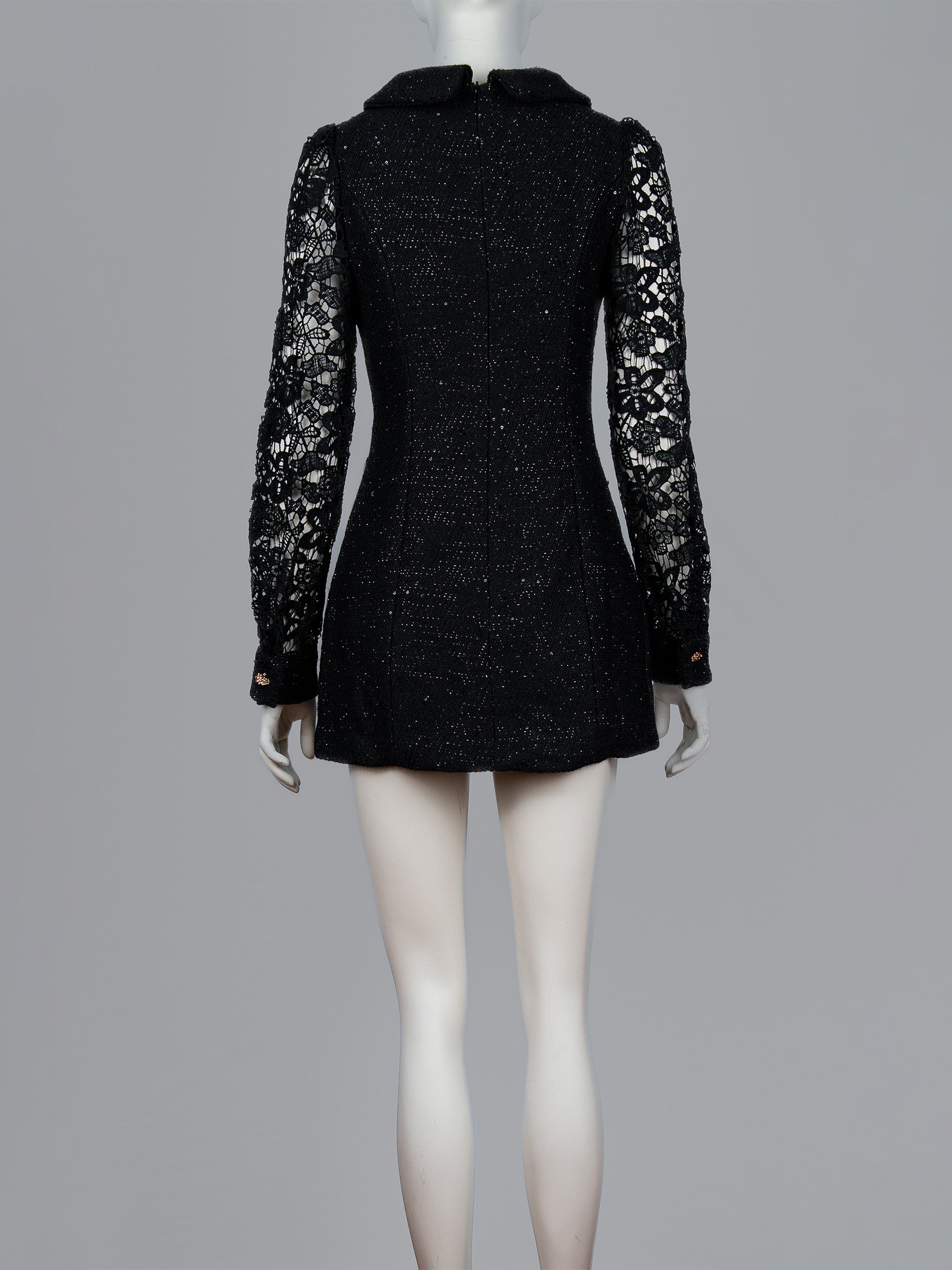 Lace Sleeve Tweed Mini Dress