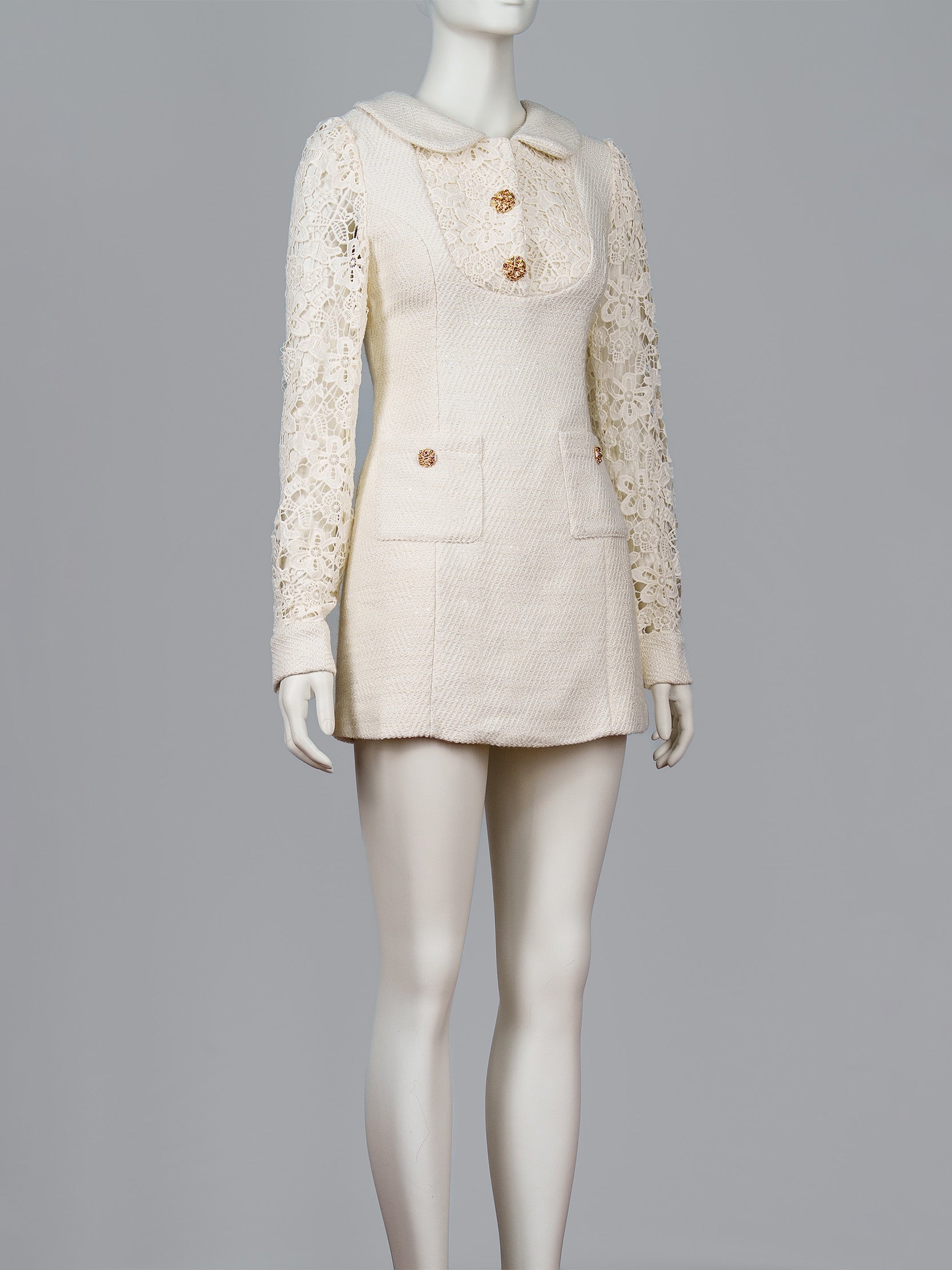 Lace Sleeve Tweed Mini Dress