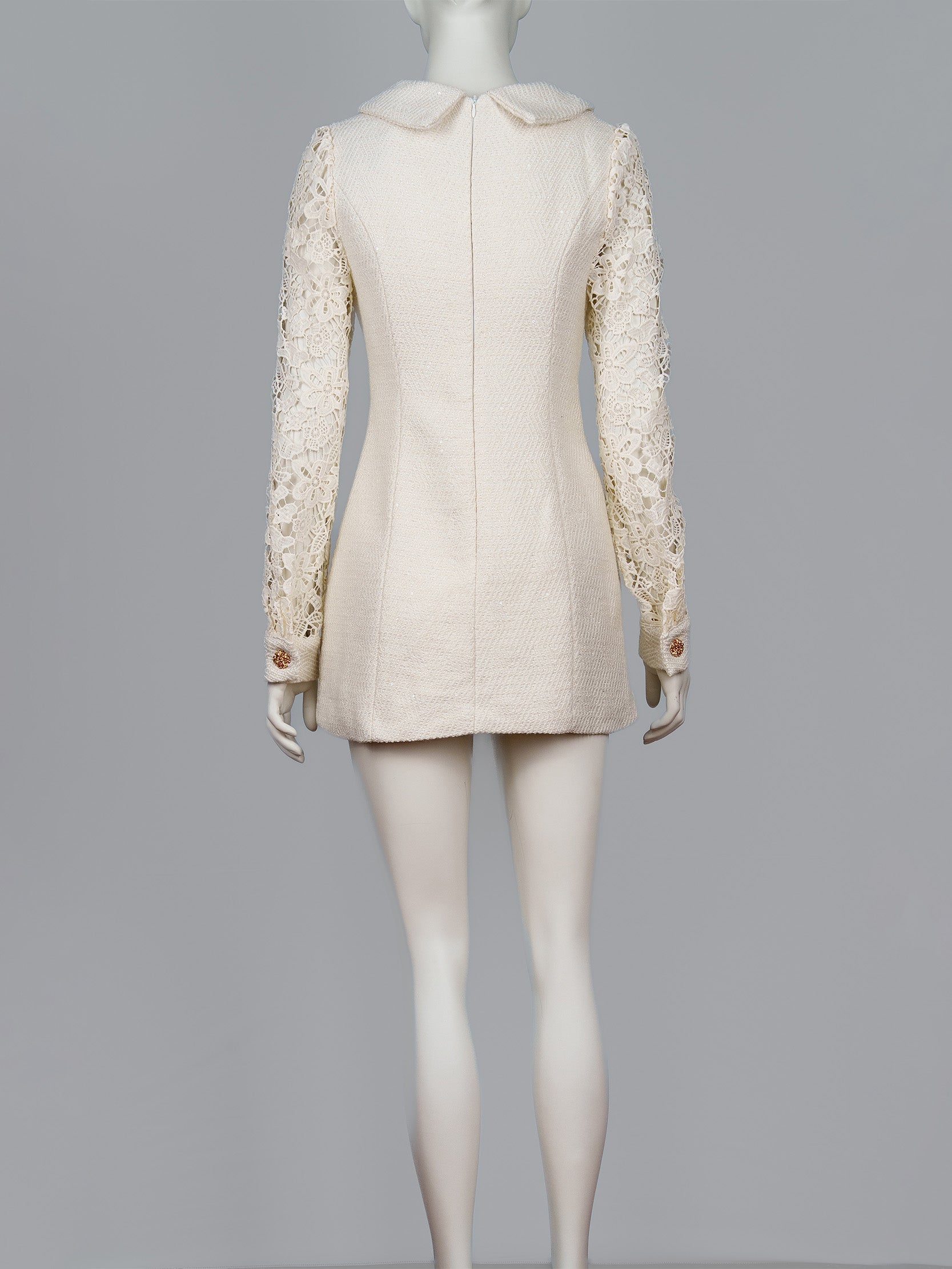 Lace Sleeve Tweed Mini Dress