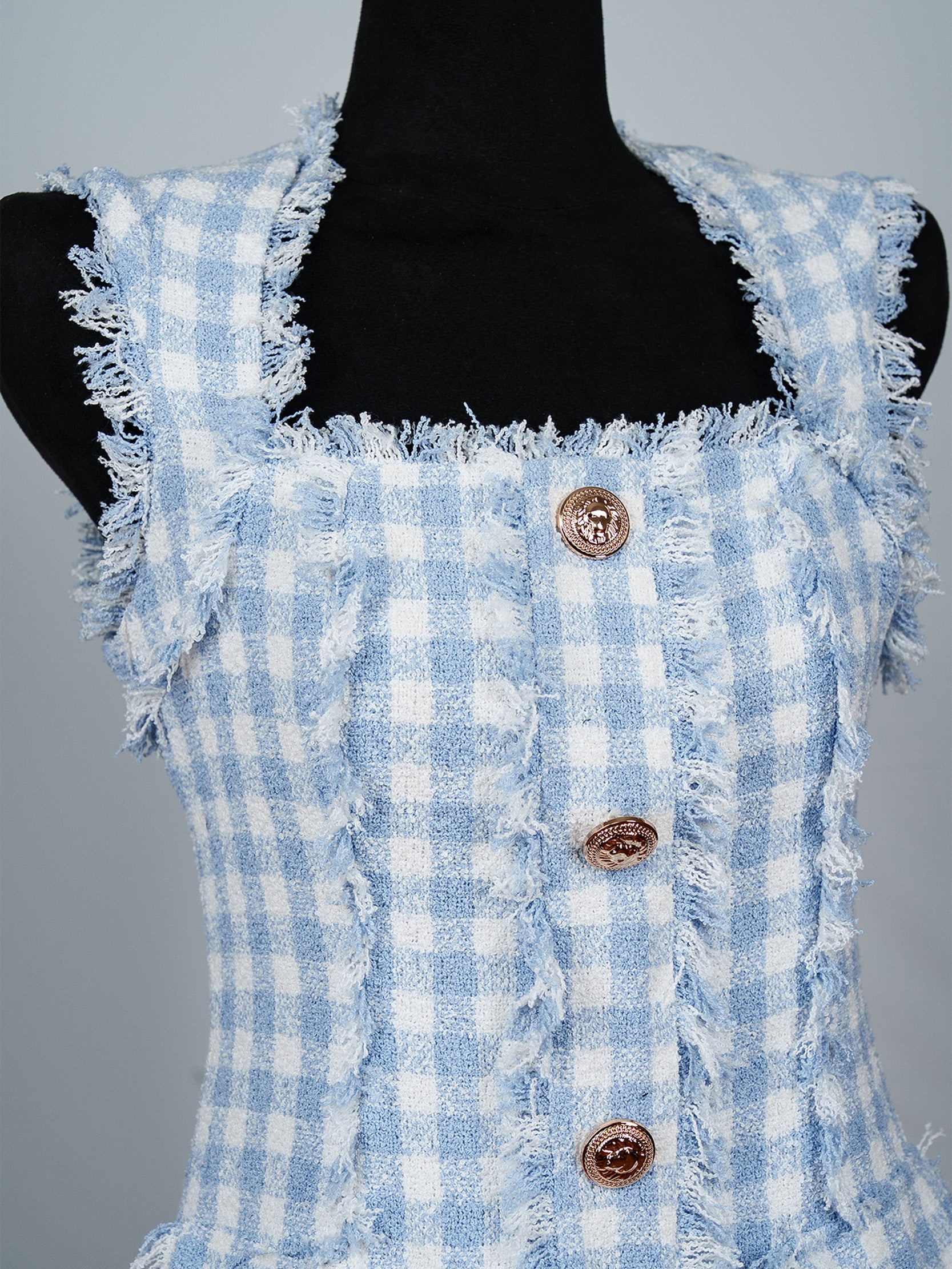 Frayed Check Tweed Mini Dress