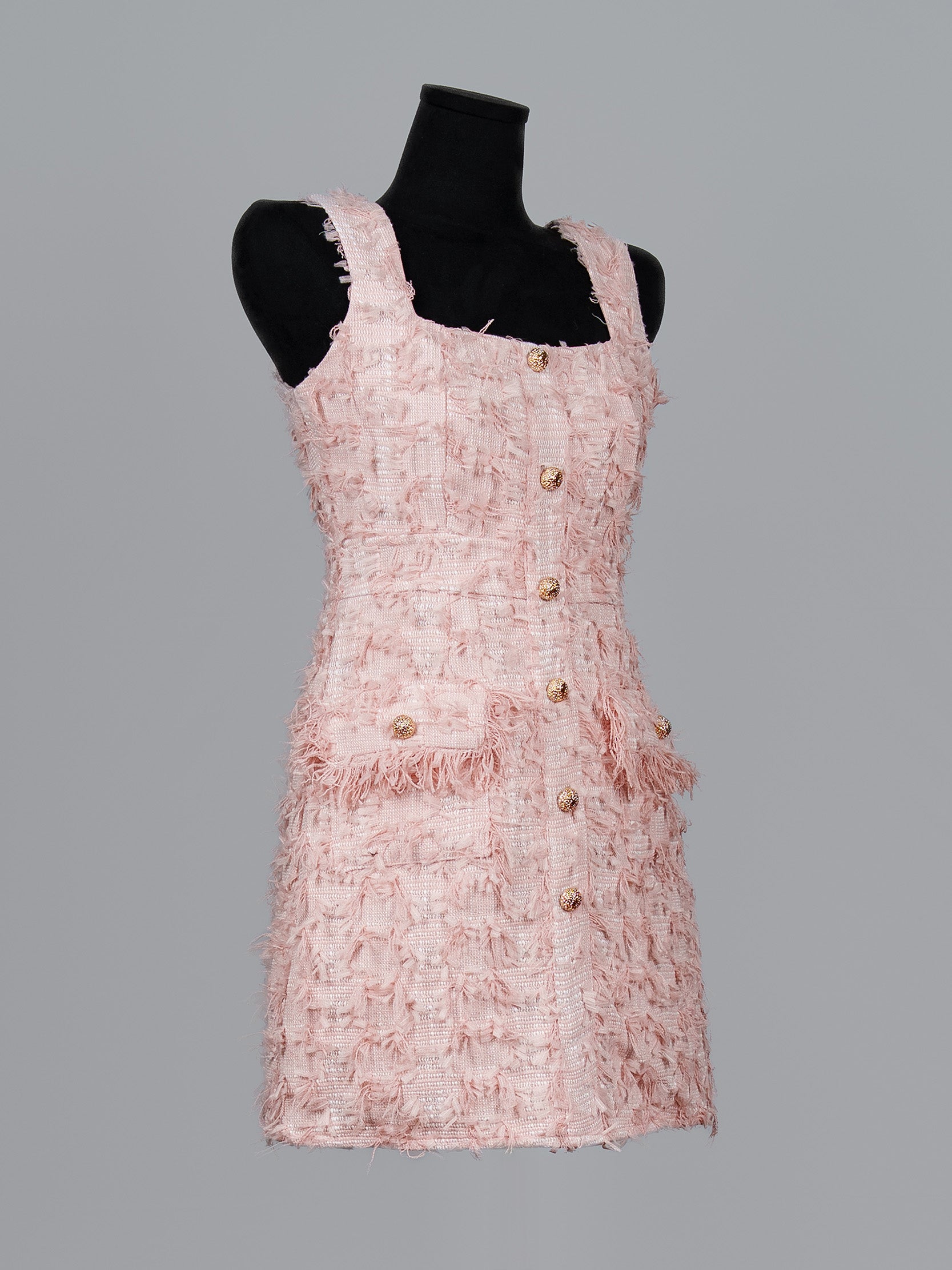 Petal Fringe Tweed Mini Dress