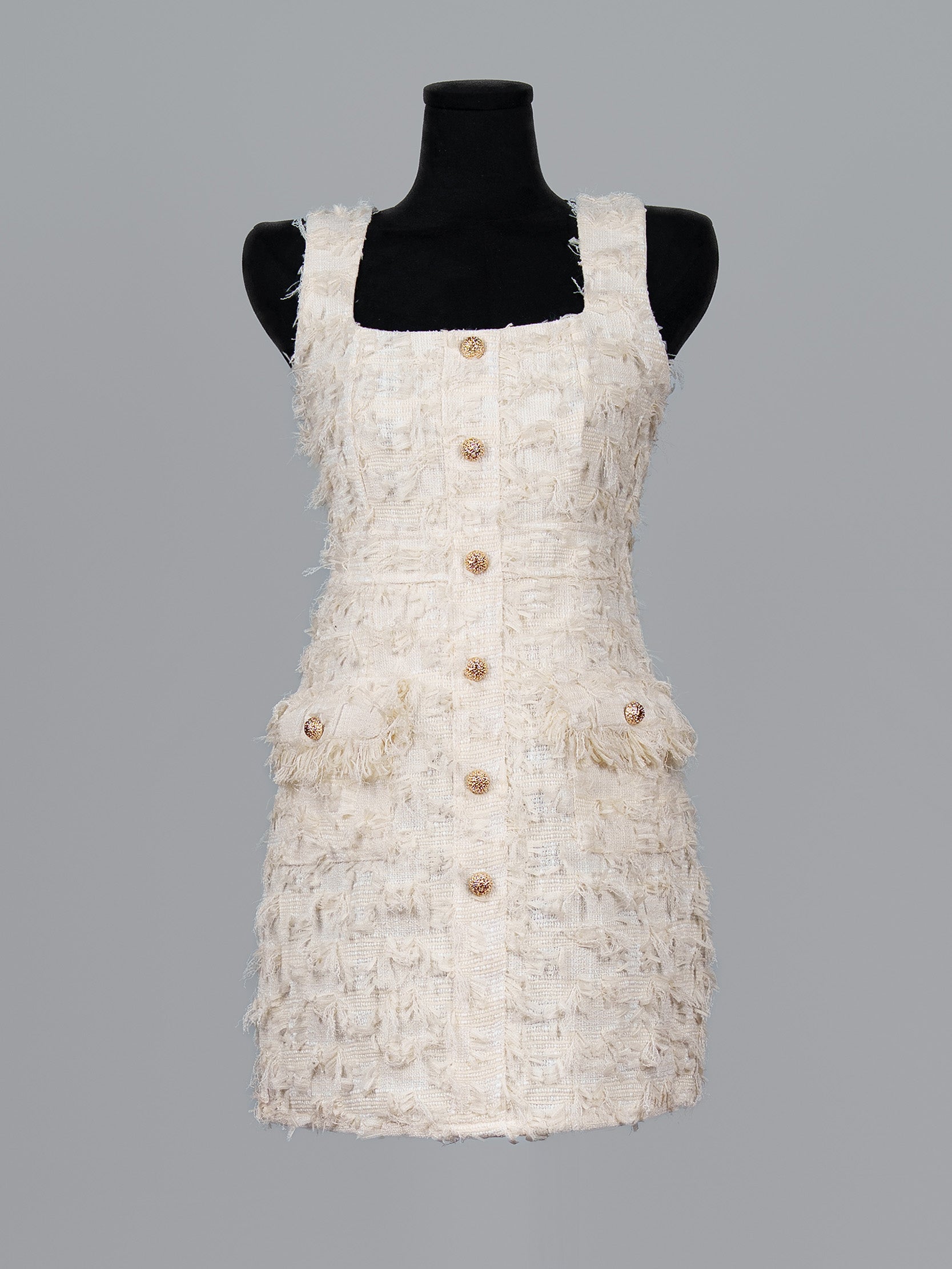 Petal Fringe Tweed Mini Dress