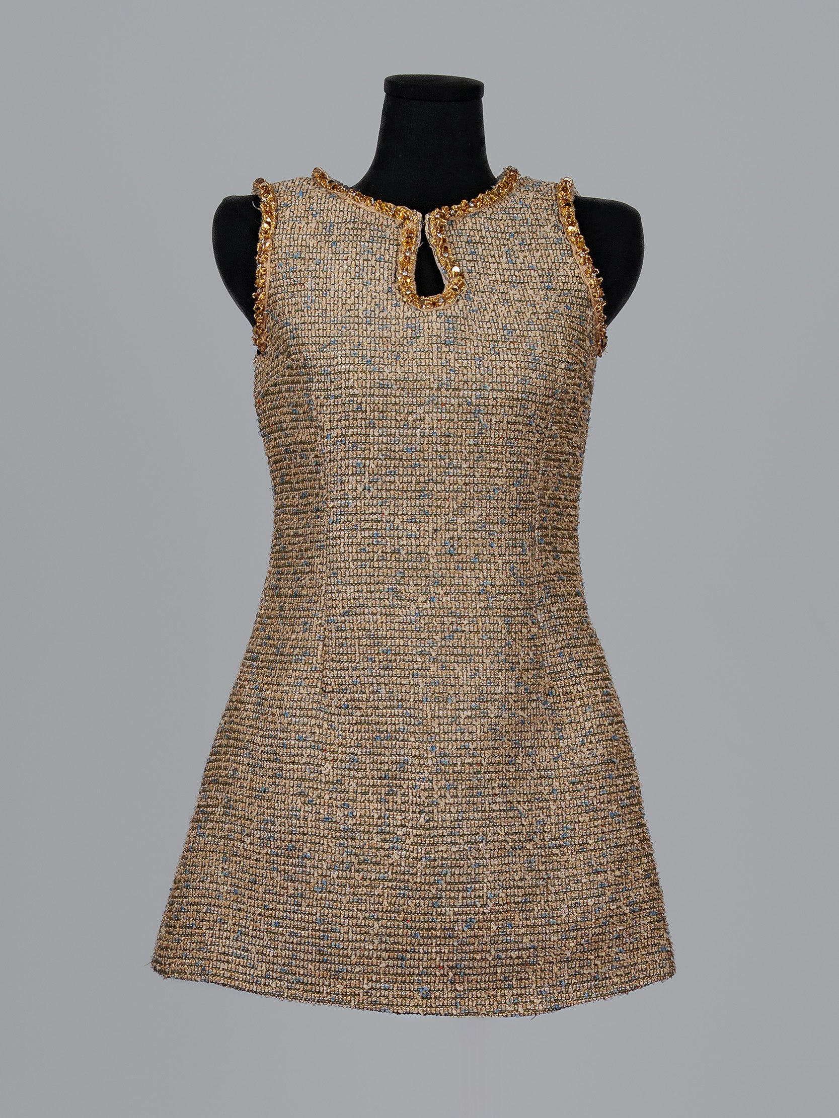 Crystal Trim Tweed Mini Dress