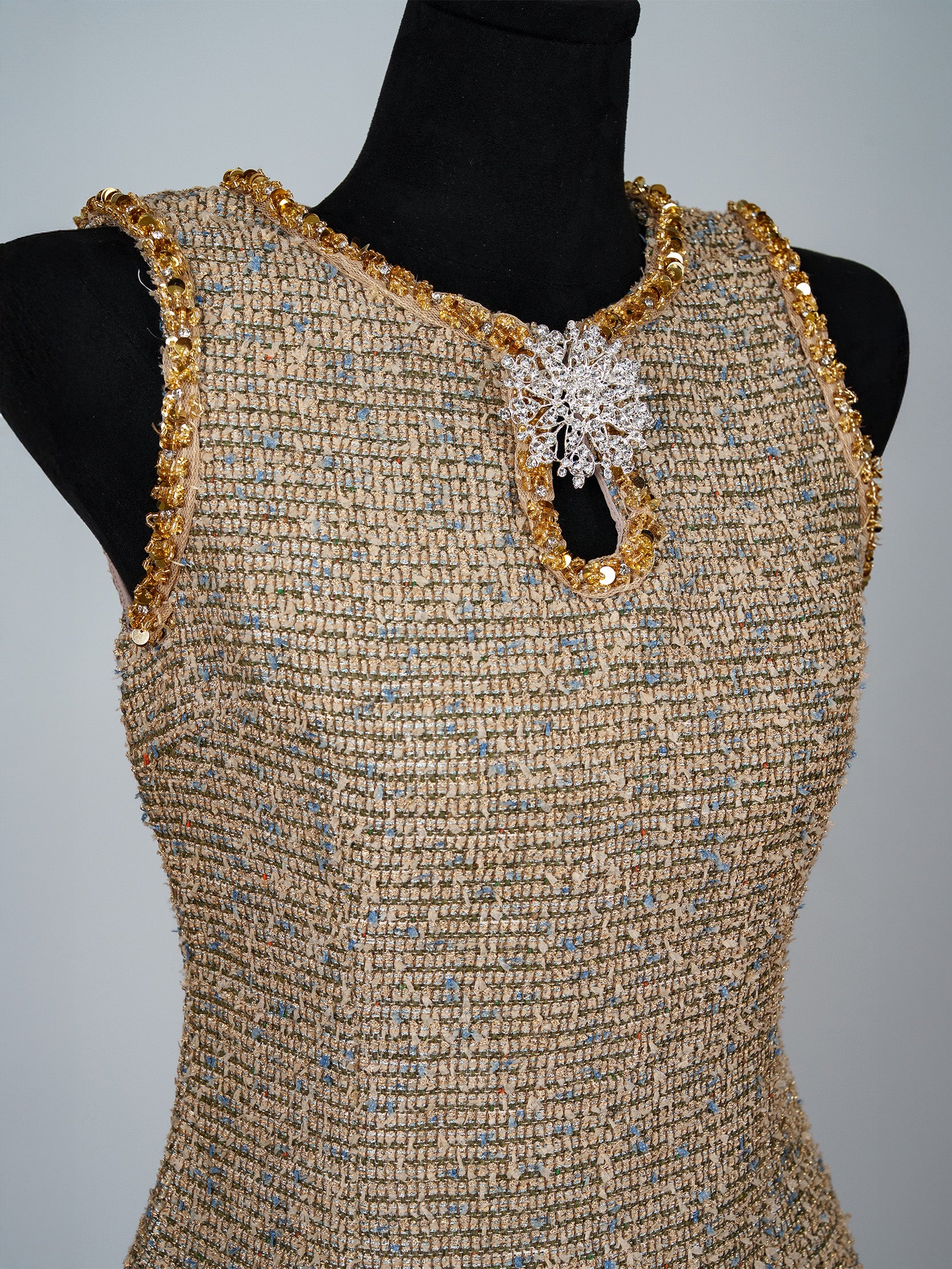 Crystal Trim Tweed Mini Dress