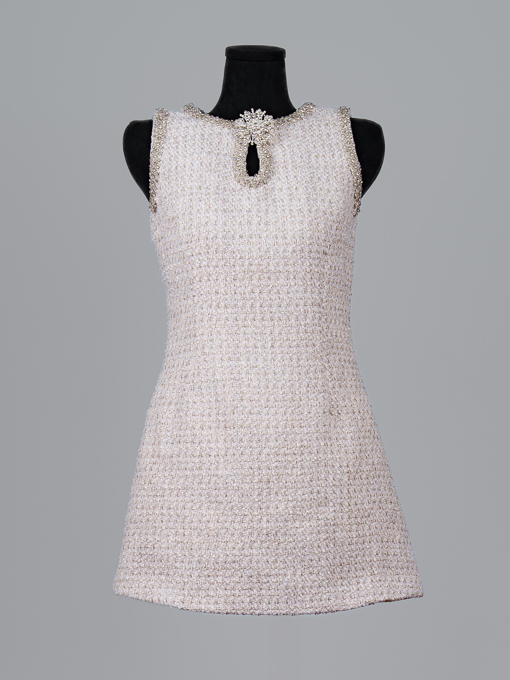 Crystal Trim Tweed Mini Dress
