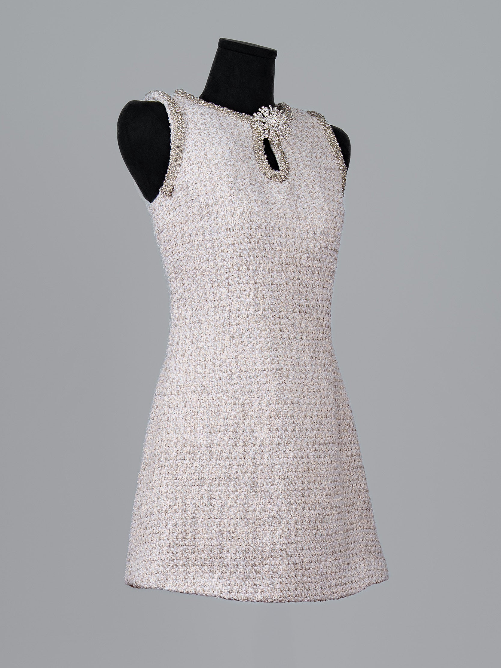 Crystal Trim Tweed Mini Dress
