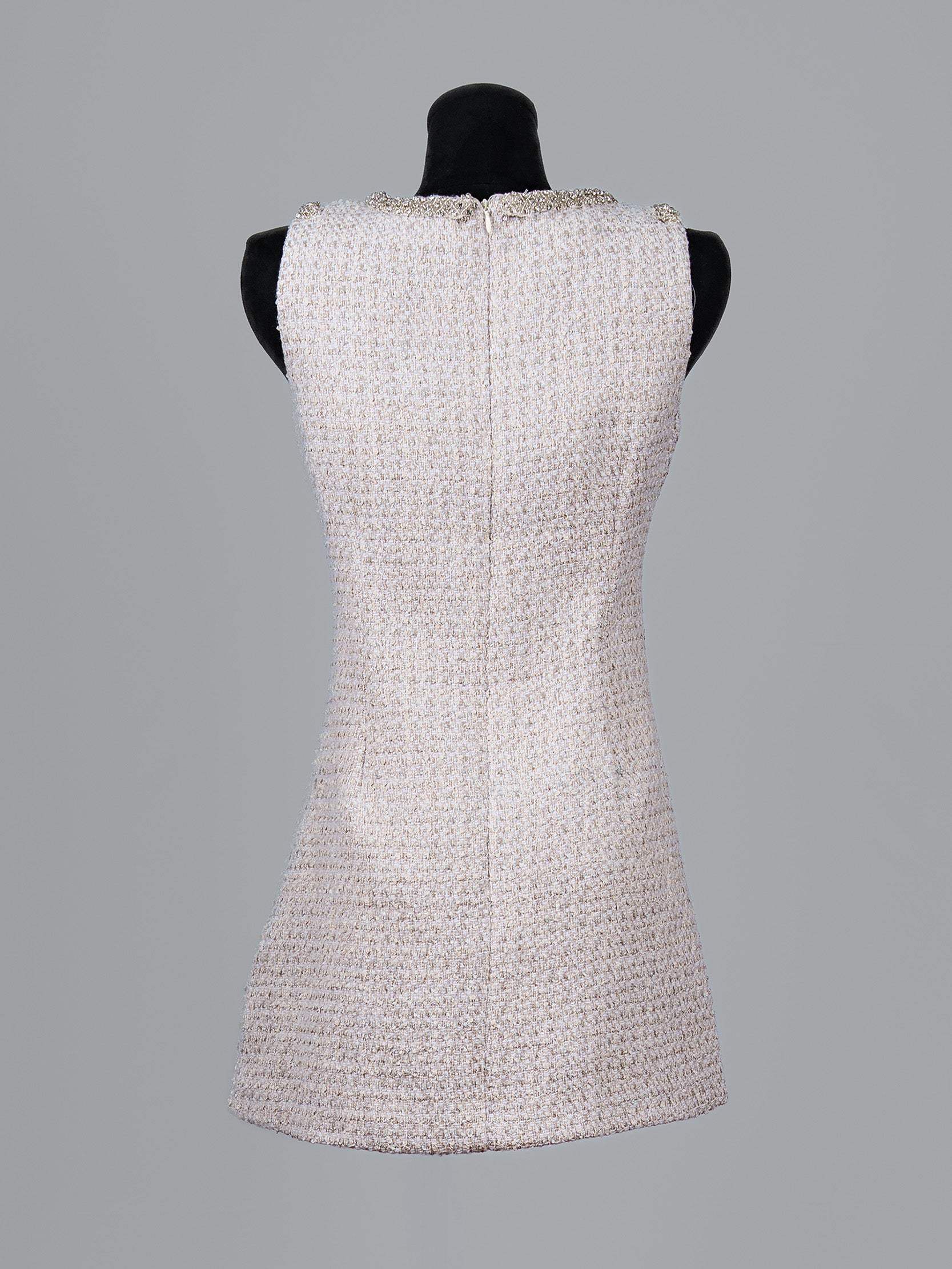 Crystal Trim Tweed Mini Dress