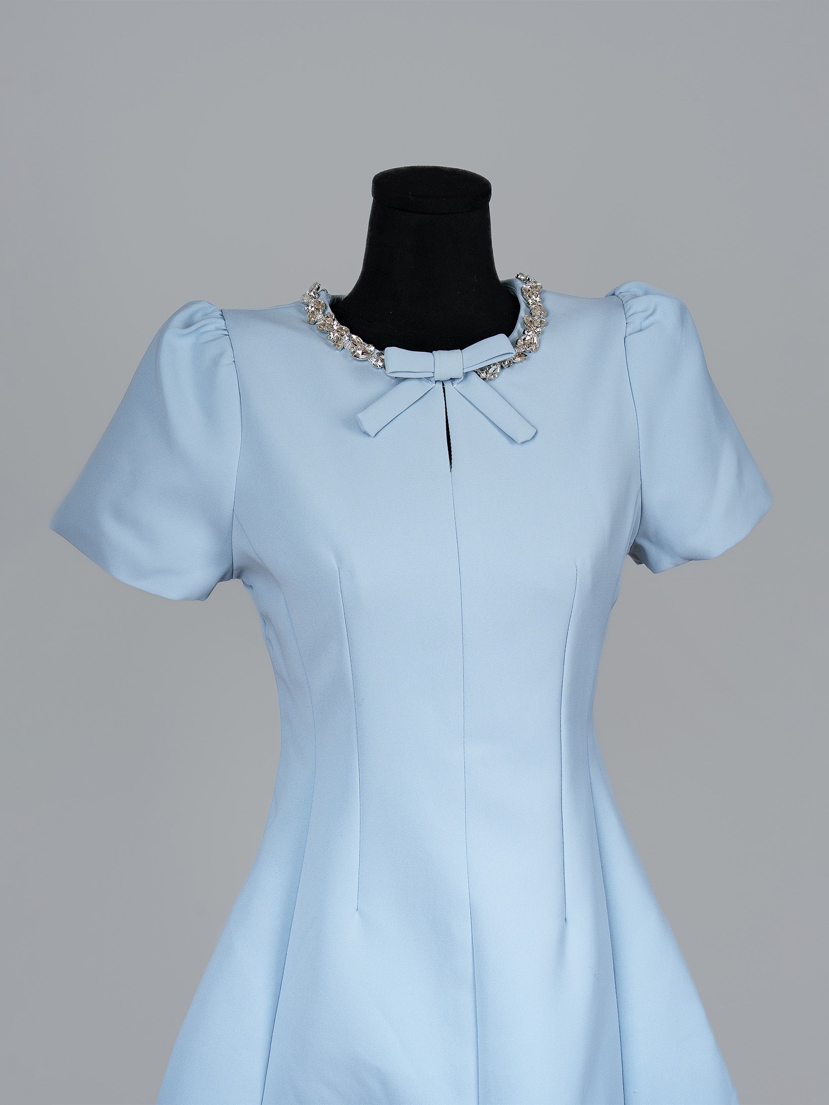 Bow Collar Embellished Mini Dress