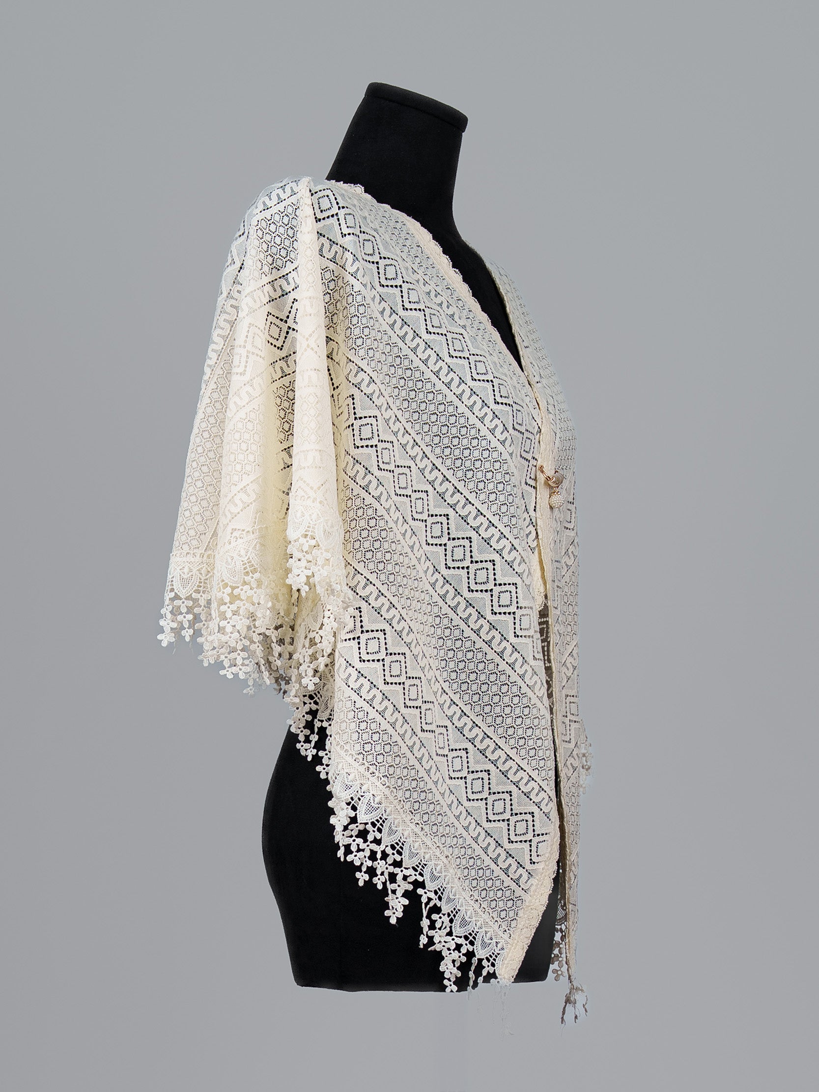 Lace Veil Shawl with Pearl Pin