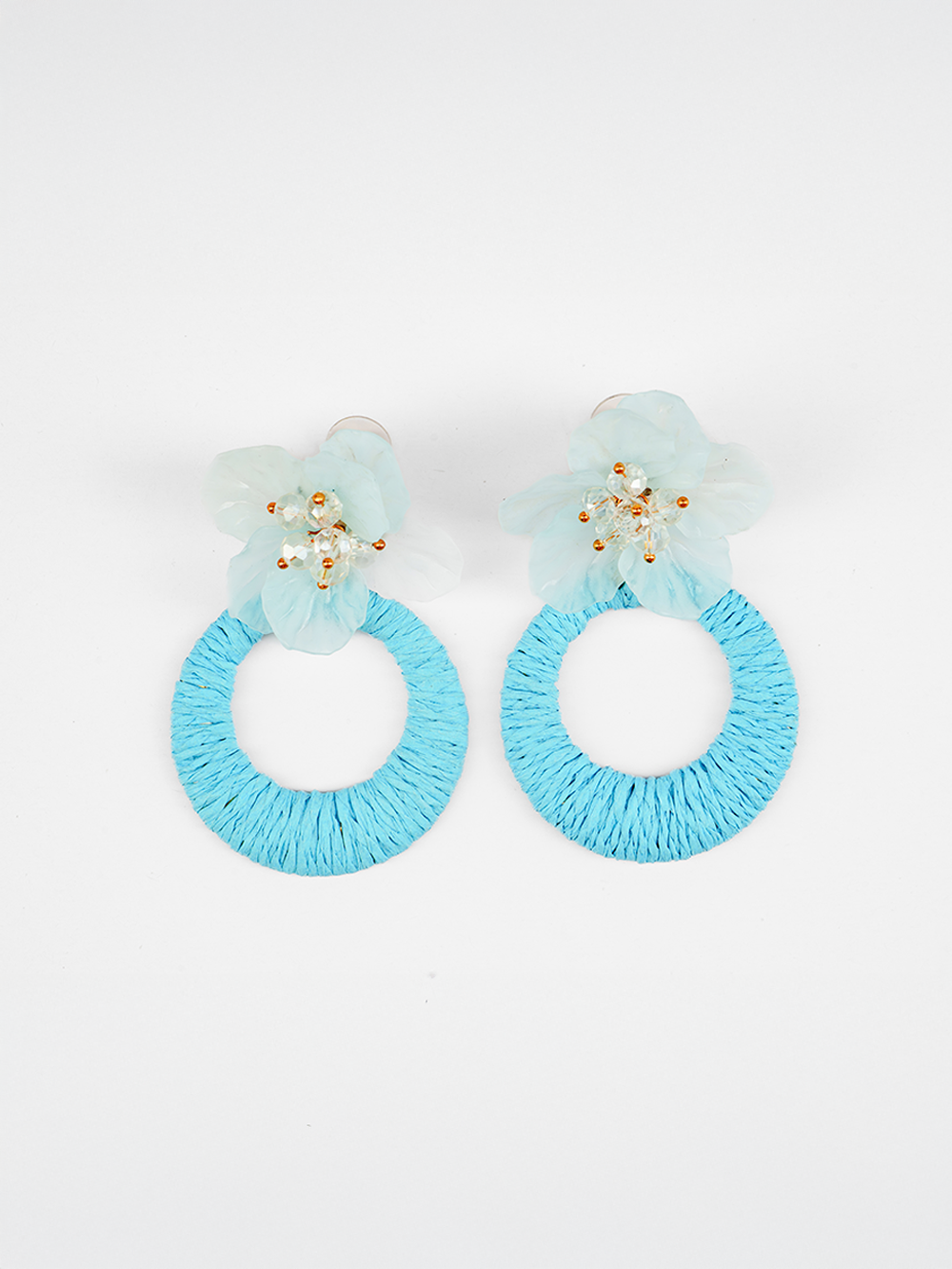 Crystal Bloom Round Raffia Earrings