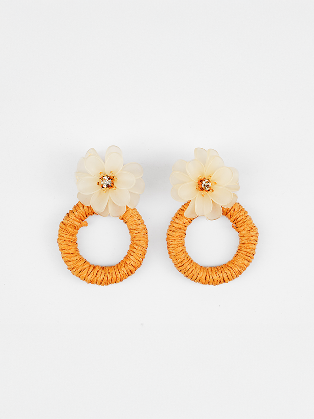 Layered Blossom Round Raffia Earrings