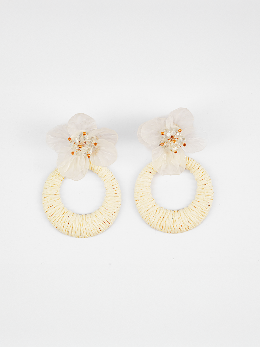 Crystal Bloom Round Raffia Earrings