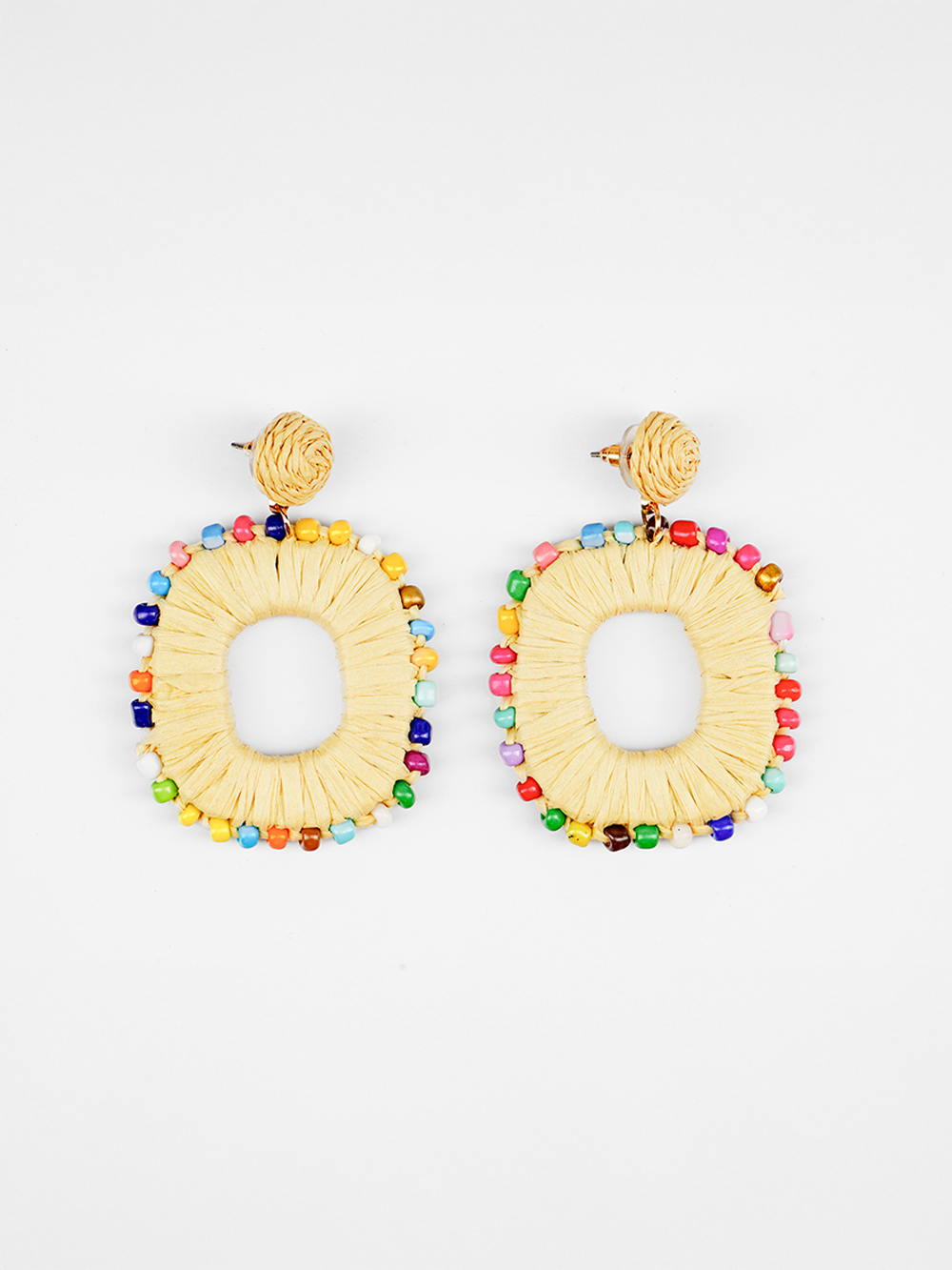 Beaded Oval Raffia Earrings