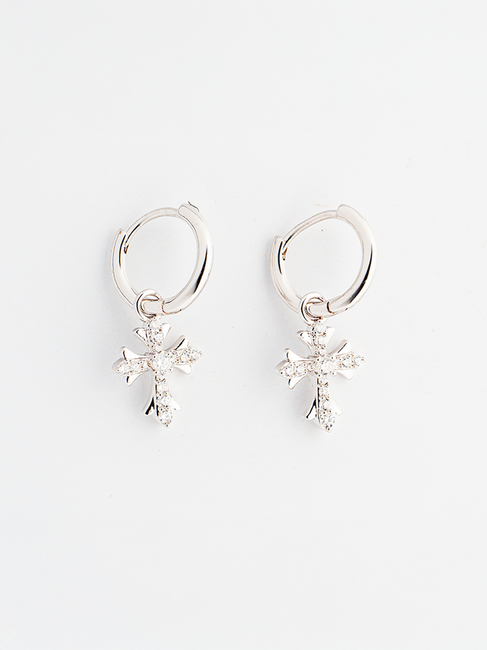 Crystal Cross Charm Sterling Silver Hook Earrings