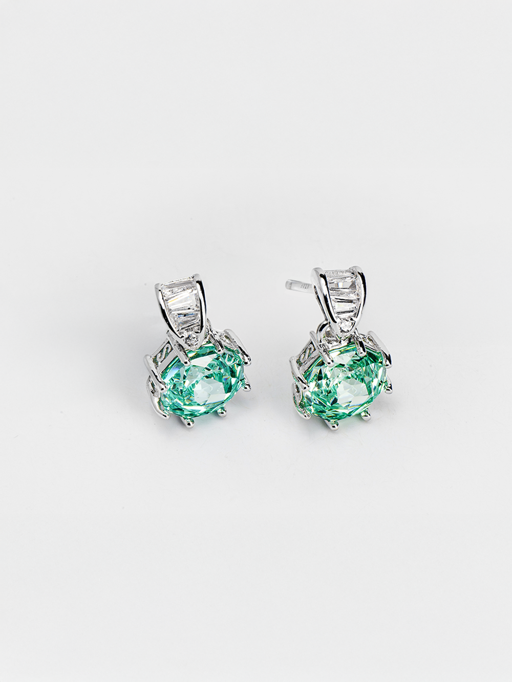 Aqua Baguette Sterling Silver Studs
